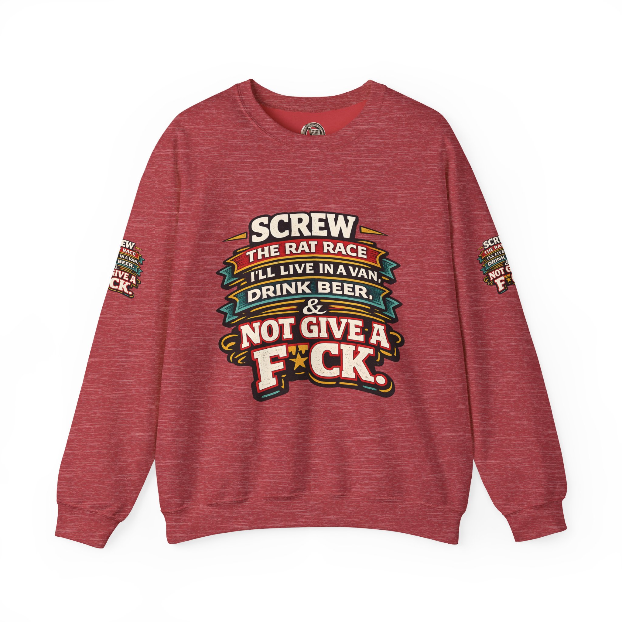 Unisex Heavy Blend™ Crewneck Sweatshirt — "Screw The Rat Race" Design F**K-Line