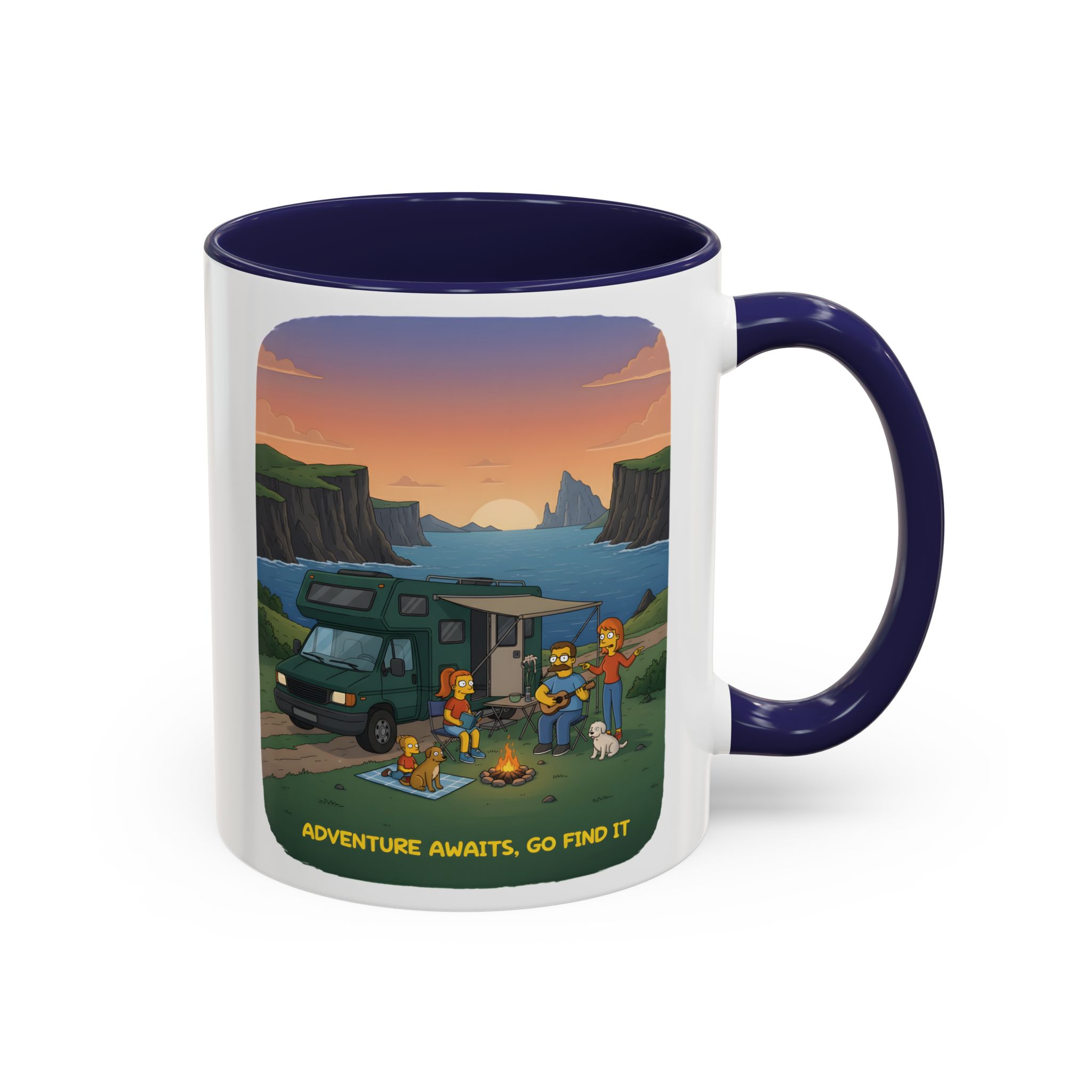 Accent Coffee Mug (11, 15oz) — "Adventure Awaits-Go Find It"" Design Sitcom-Line
