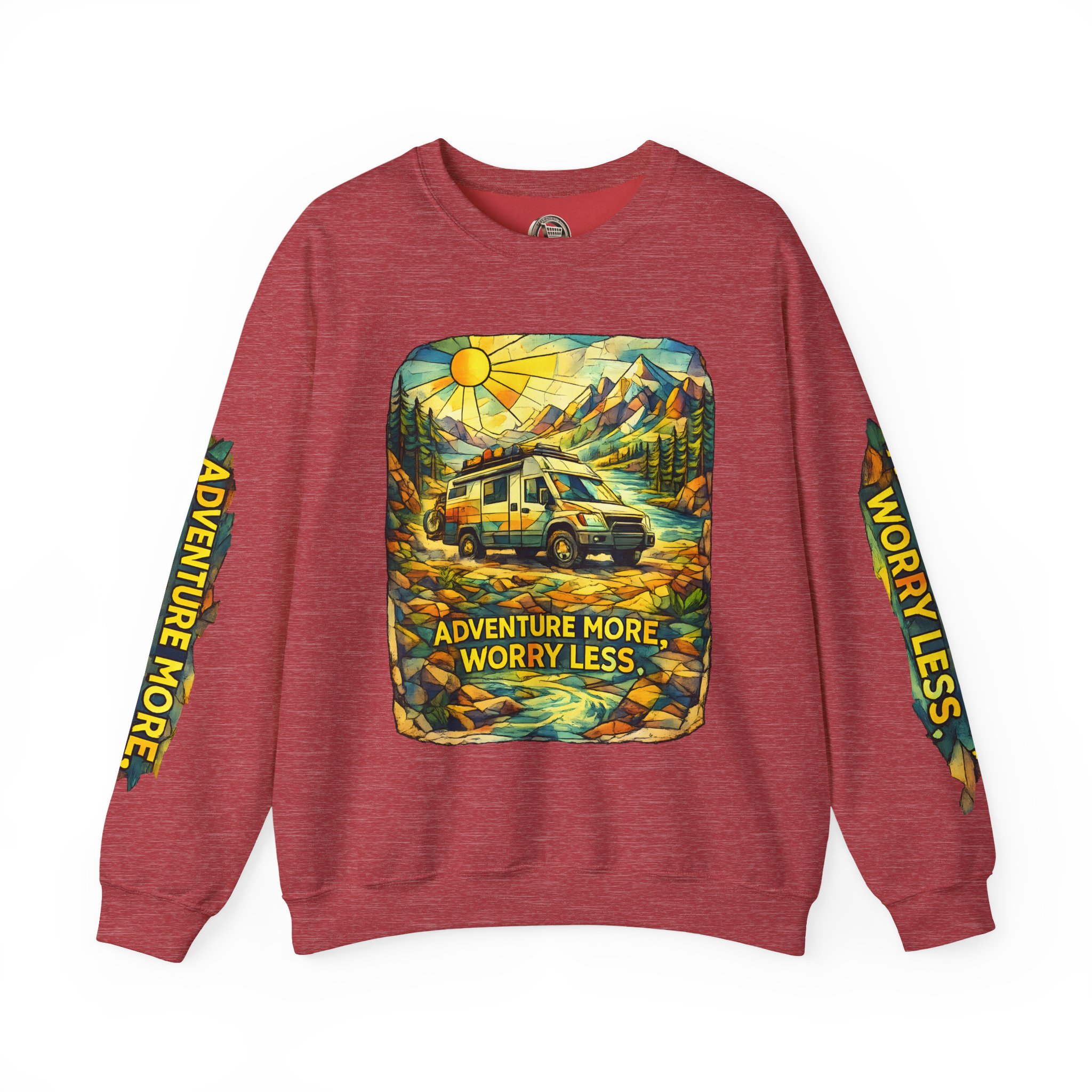 Unisex Heavy Blend™ Crewneck Sweatshirt — "Adventure More Worry Less" Design Cubic-Line