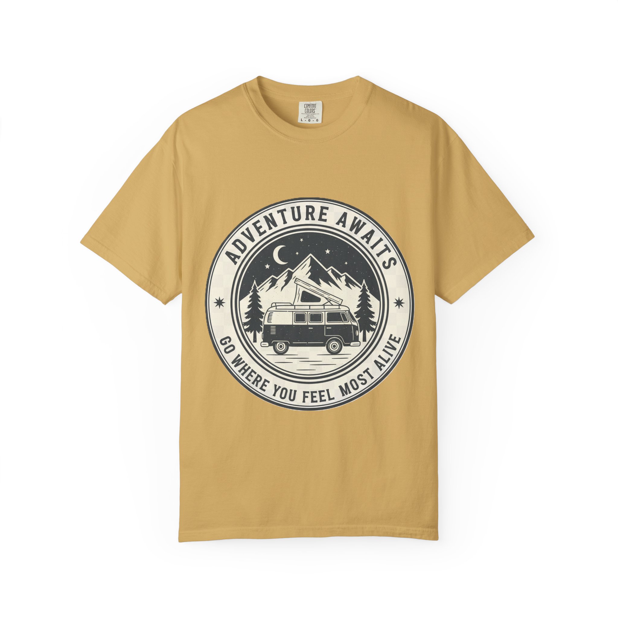 3959799383428419421_2048.jpeg T-Shirt — "Adventure Awaits-Go Where You Feel Most Alive" (Front + Back Printed) Outdoor Travel Tee