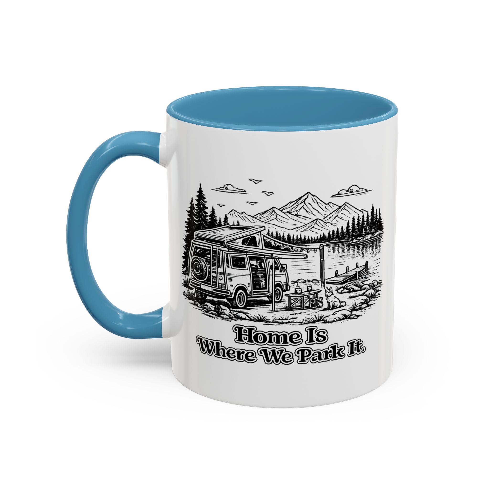 Accent Coffee Mug (11, 15oz) — "Home Is Where You Park It" Design Minimal-Line