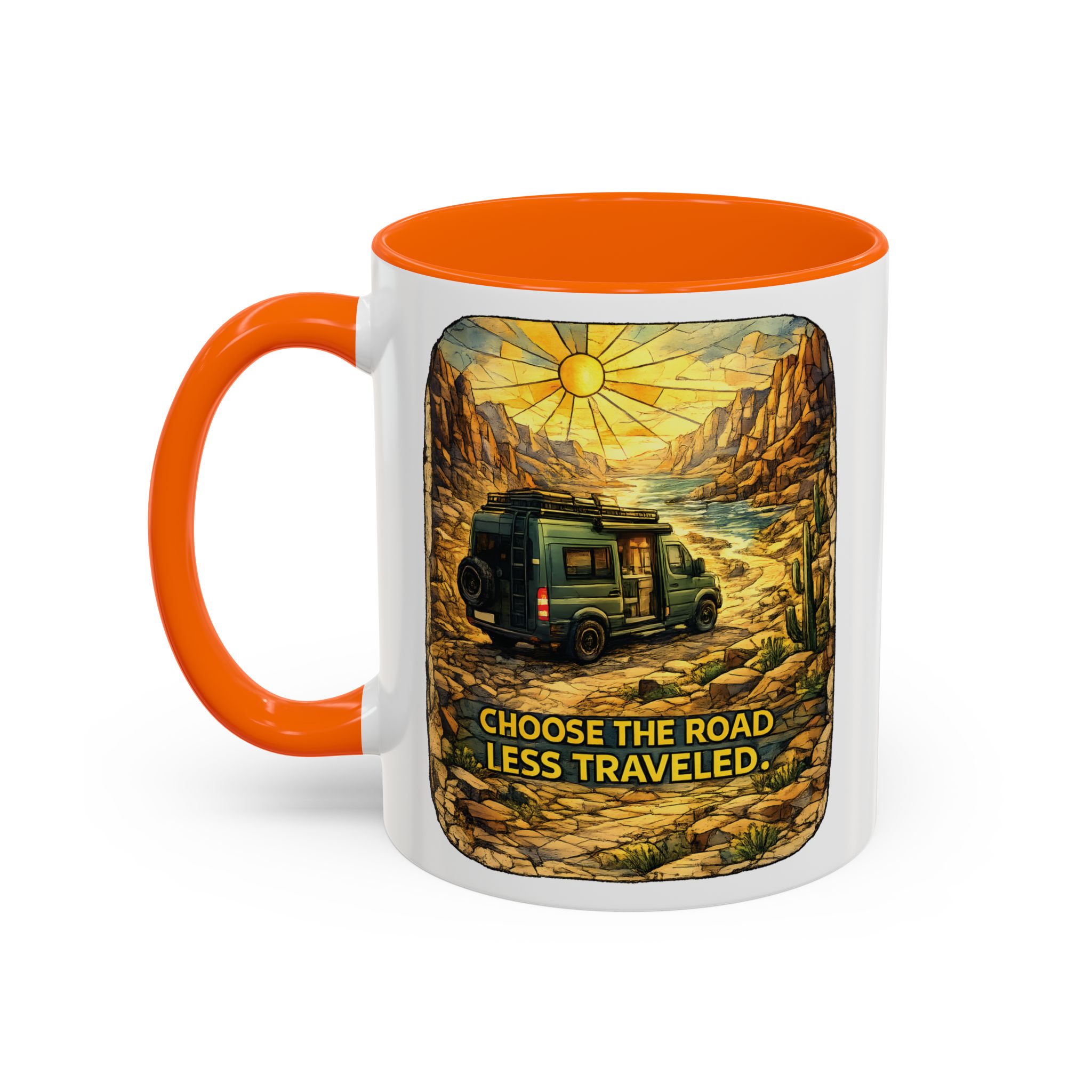 Accent Coffee Mug (11, 15oz) — "Choose The Road Less Traveled" Design Cubic-Line