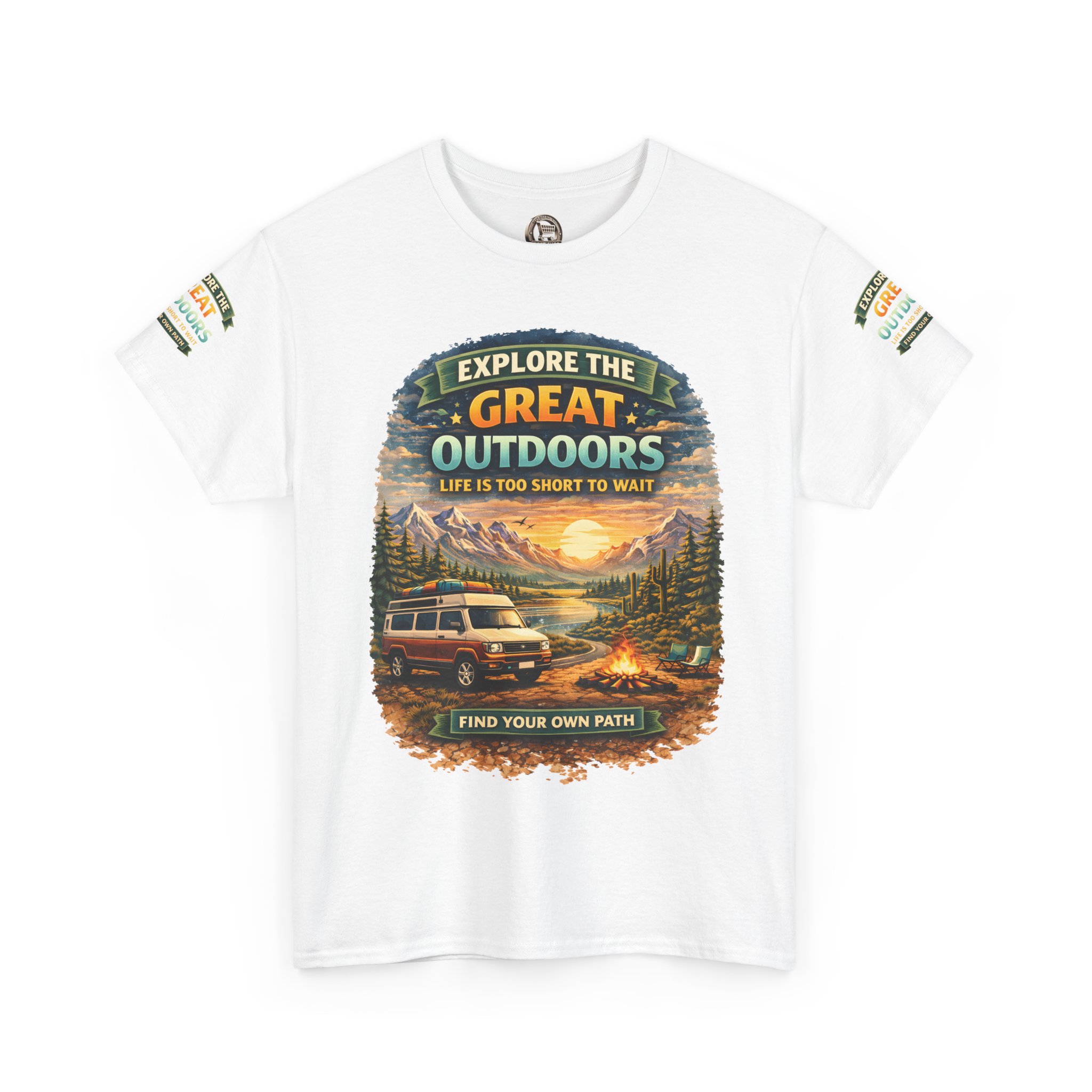Unisex Heavy Cotton Tee — "Explore The Great Outdoors" Design Scenic-Line