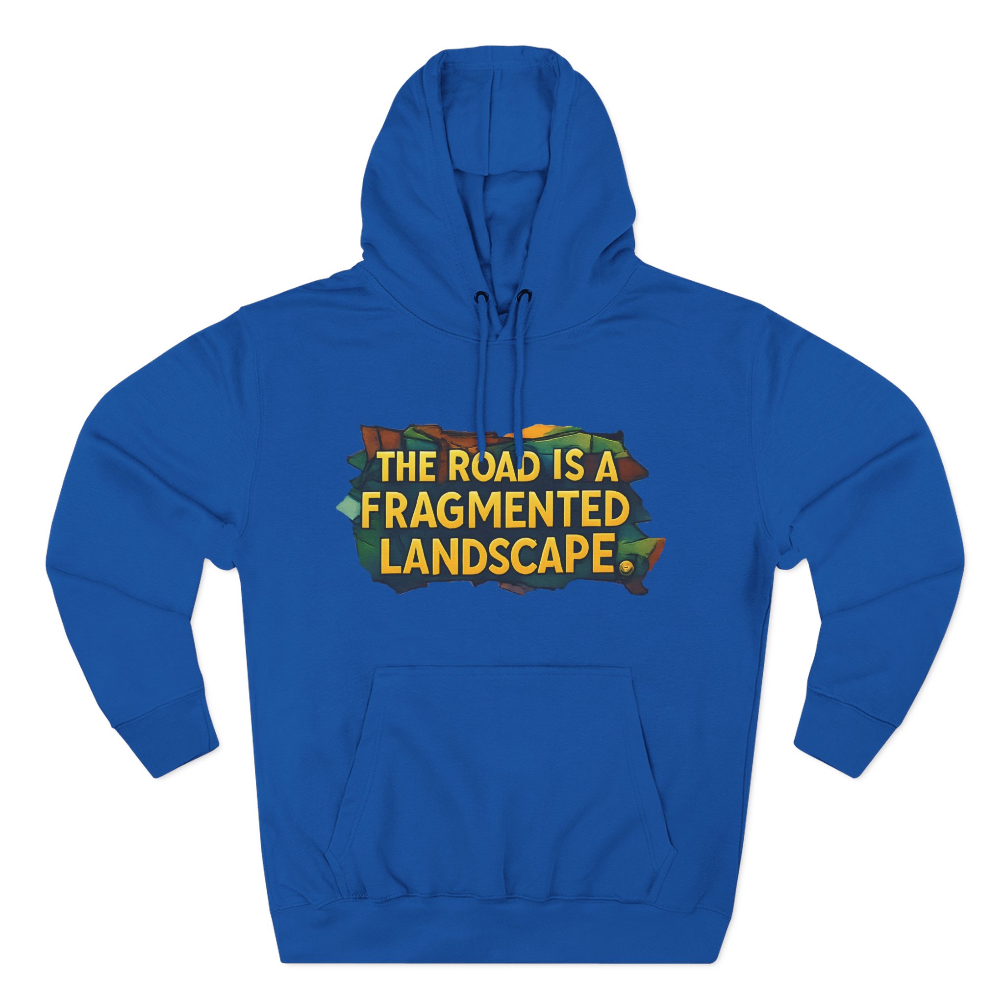 Three-Panel Fleece Hoodie - "The Road Is A Fragmented Landscape" Design Cubic-Line