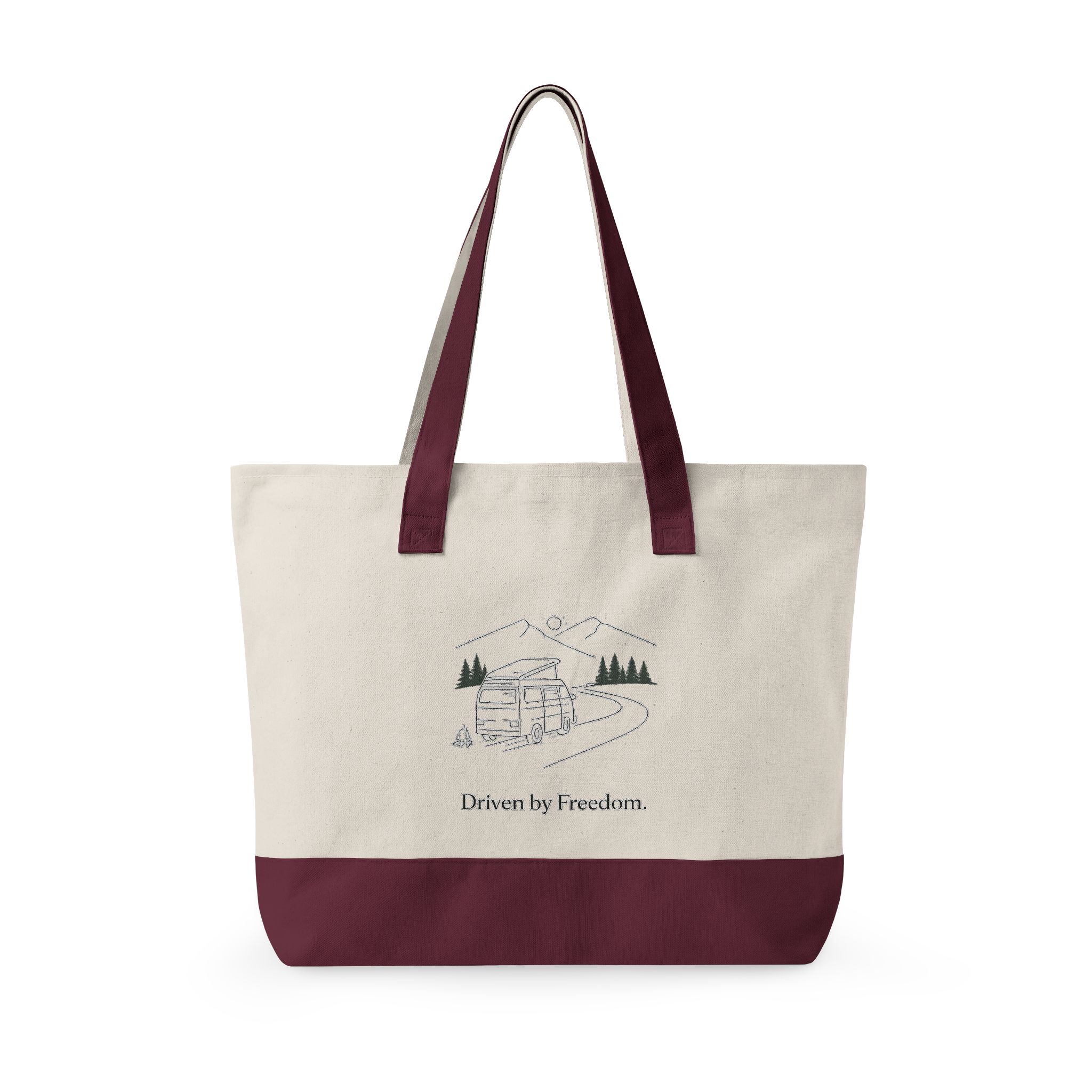 Zippered Canvas Tote — "Driven By Freedom" (Design Minimal-Line)