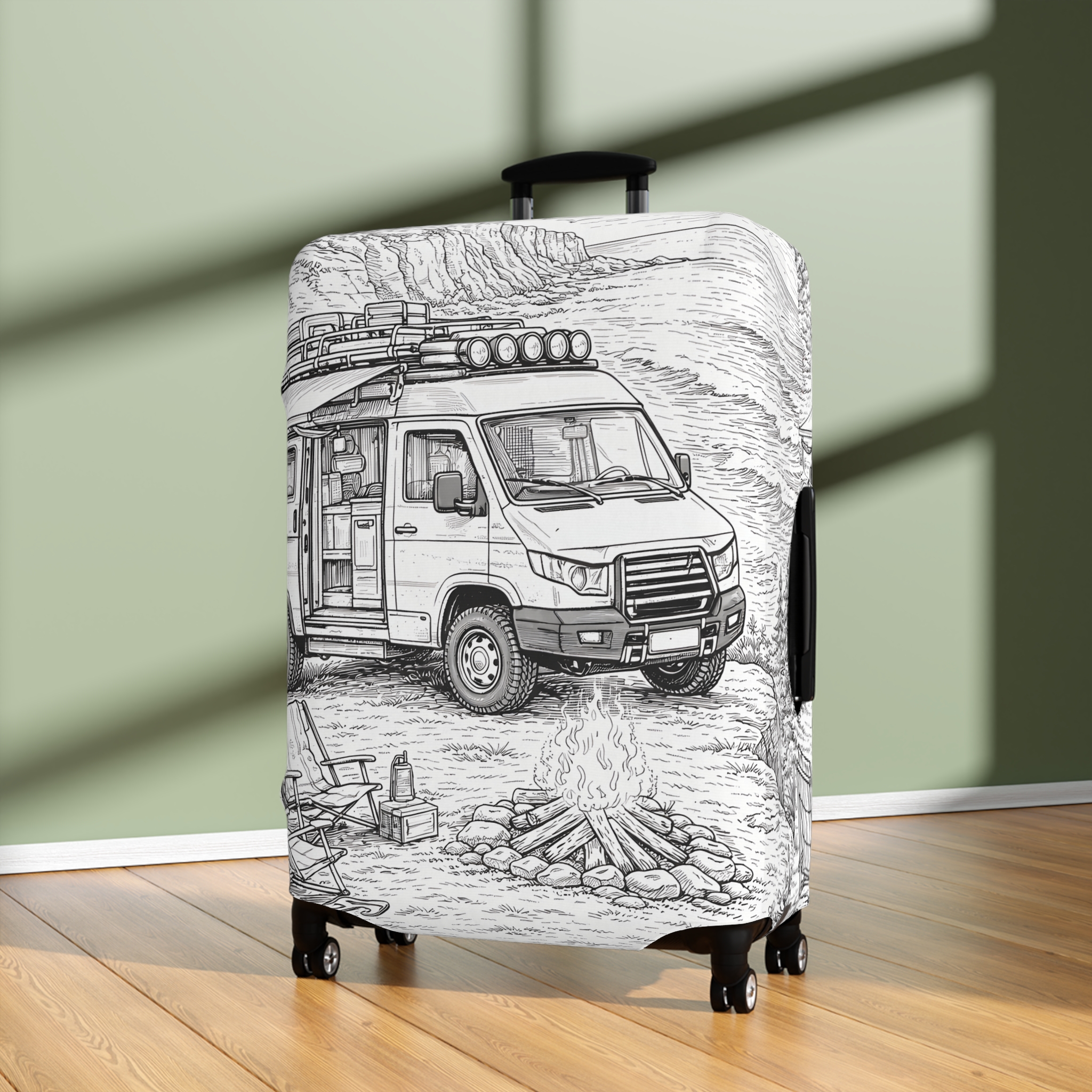 Luggage Cover — Adventure Camper Sketch Travel Suitcase