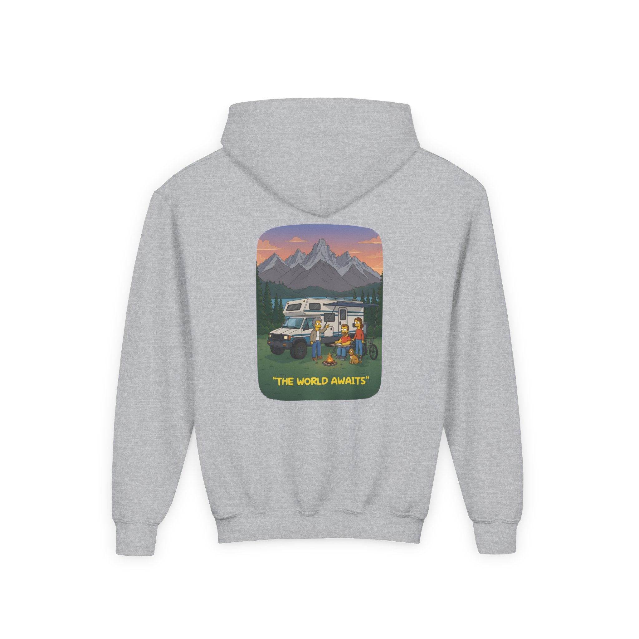 Youth Hoodie(Gildan) – "The World Awaits" (Design Sitcom-Line)