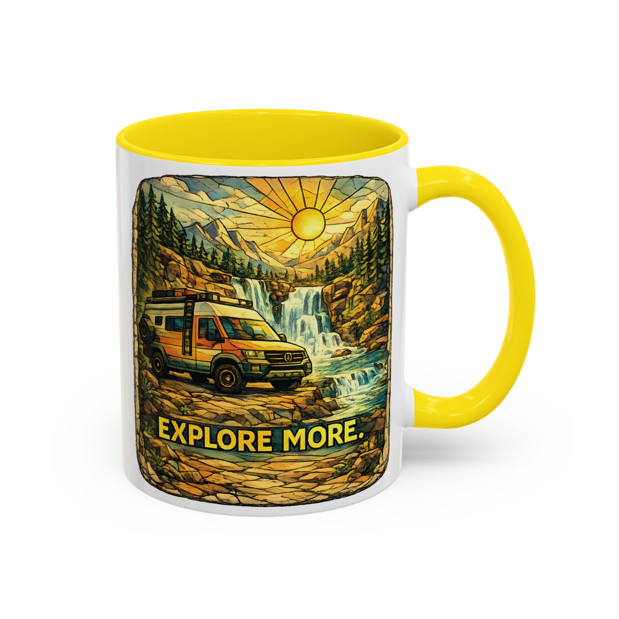 Accent Coffee Mug (11, 15oz) — "Explore More" Design Cubic-Line