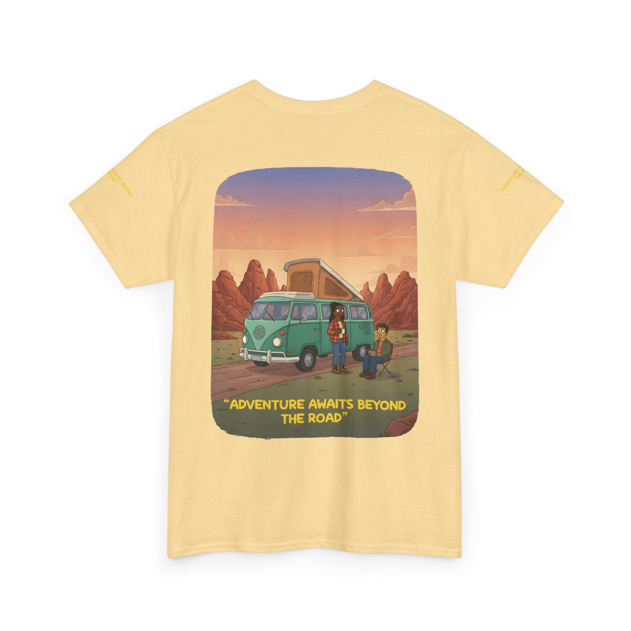 Unisex Heavy Cotton Tee — "Adventure Awaits Beyond The Road" Design Sitcom-Line