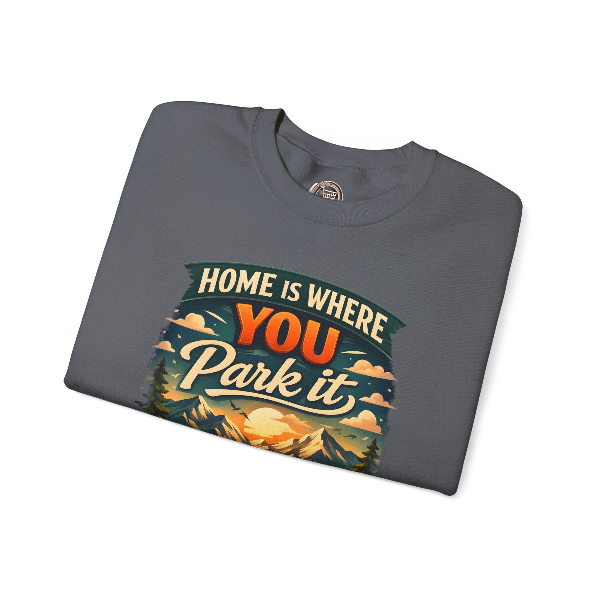 Unisex Heavy Blend™ Crewneck Sweatshirt — "Home Is Where You Park It" Design Scenic-Line