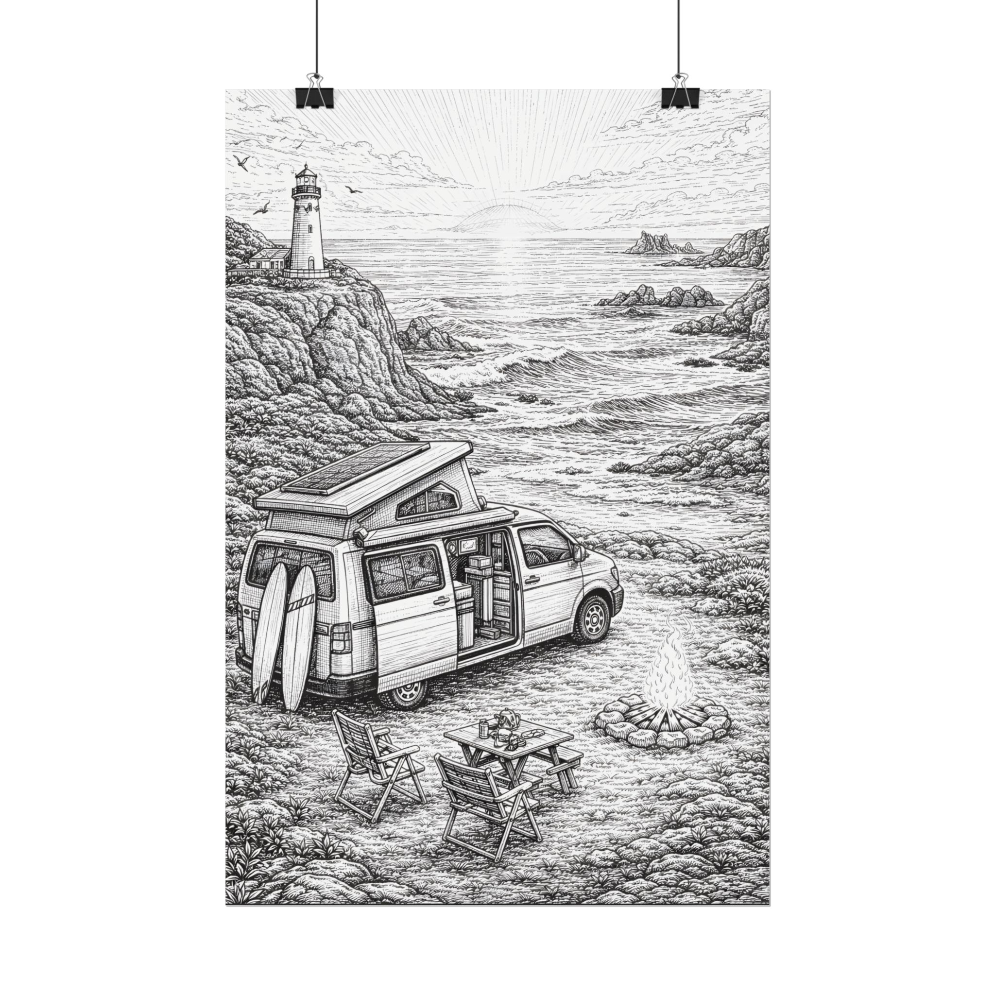 Campervan Poster — Vintage RV Camping Landscape Wall Art