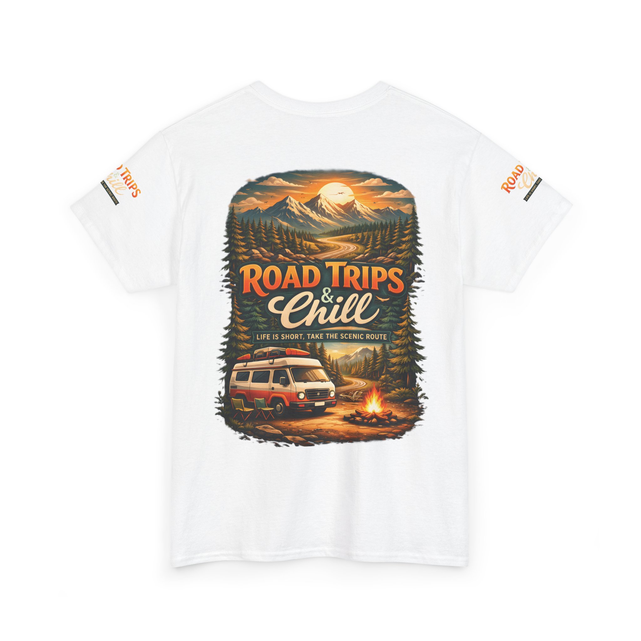 Unisex Heavy Cotton Tee — "Road Trips & Chill" Design Scenic-Line