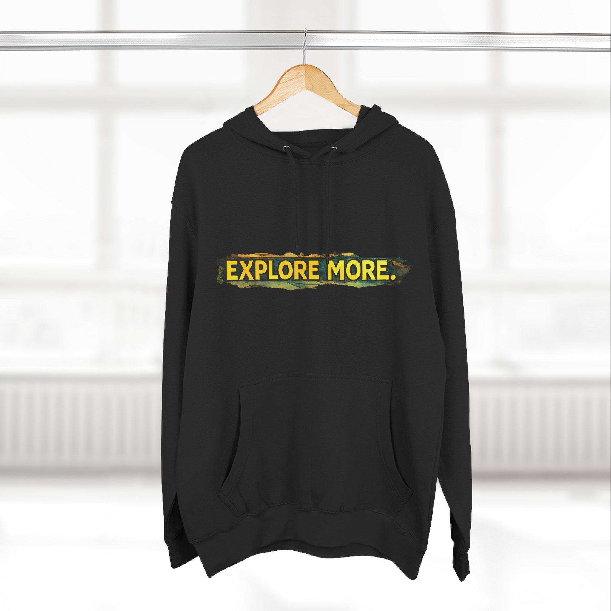 Three-Panel Fleece Hoodie - "Explore More" Design Cubic-Line