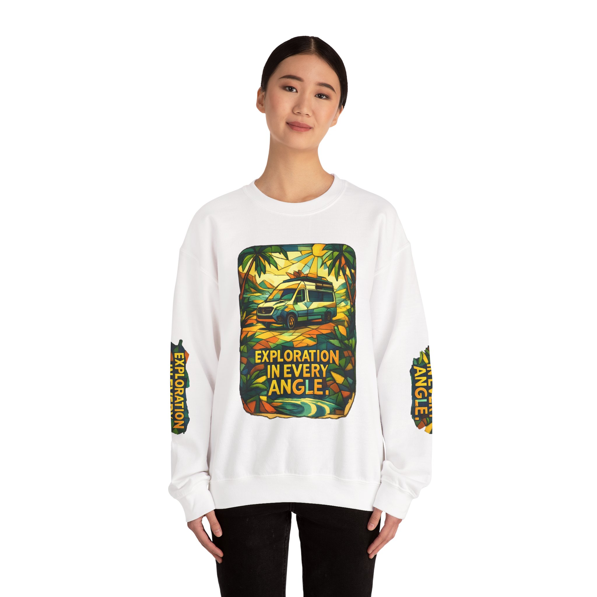 Unisex Heavy Blend™ Crewneck Sweatshirt — "Exploration In Every Angle" Design Cubic-Line