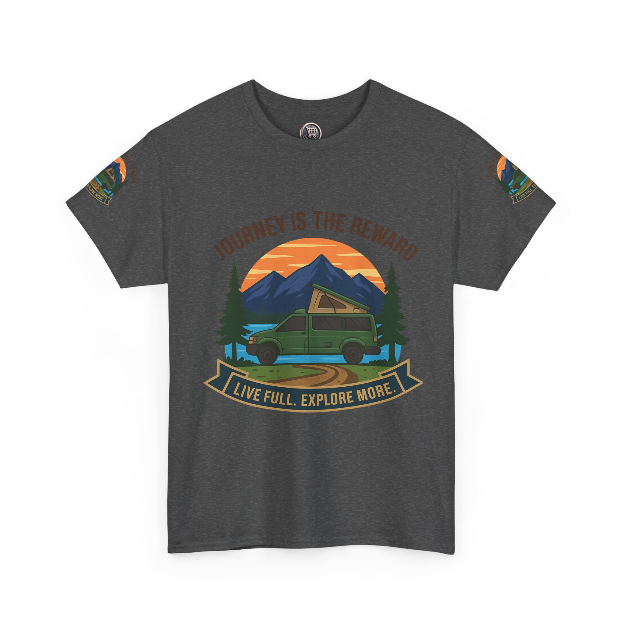 Unisex Heavy Cotton Tee  — "Journey Is The Reward Tee" Adventure Camper Van Graphic T-Shirt