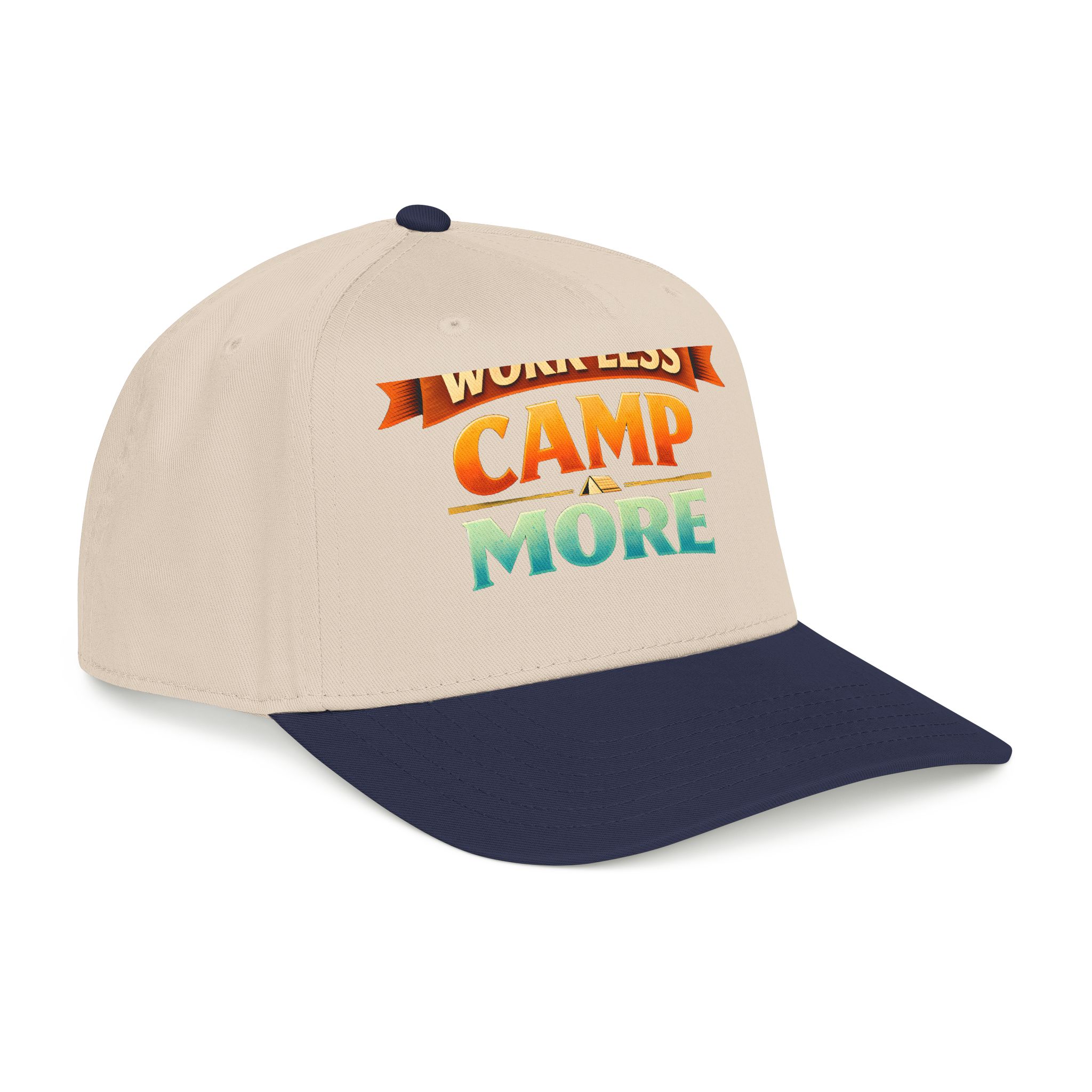 Baseball Cap - "Work Less-Camp More" Design Scenic-Line