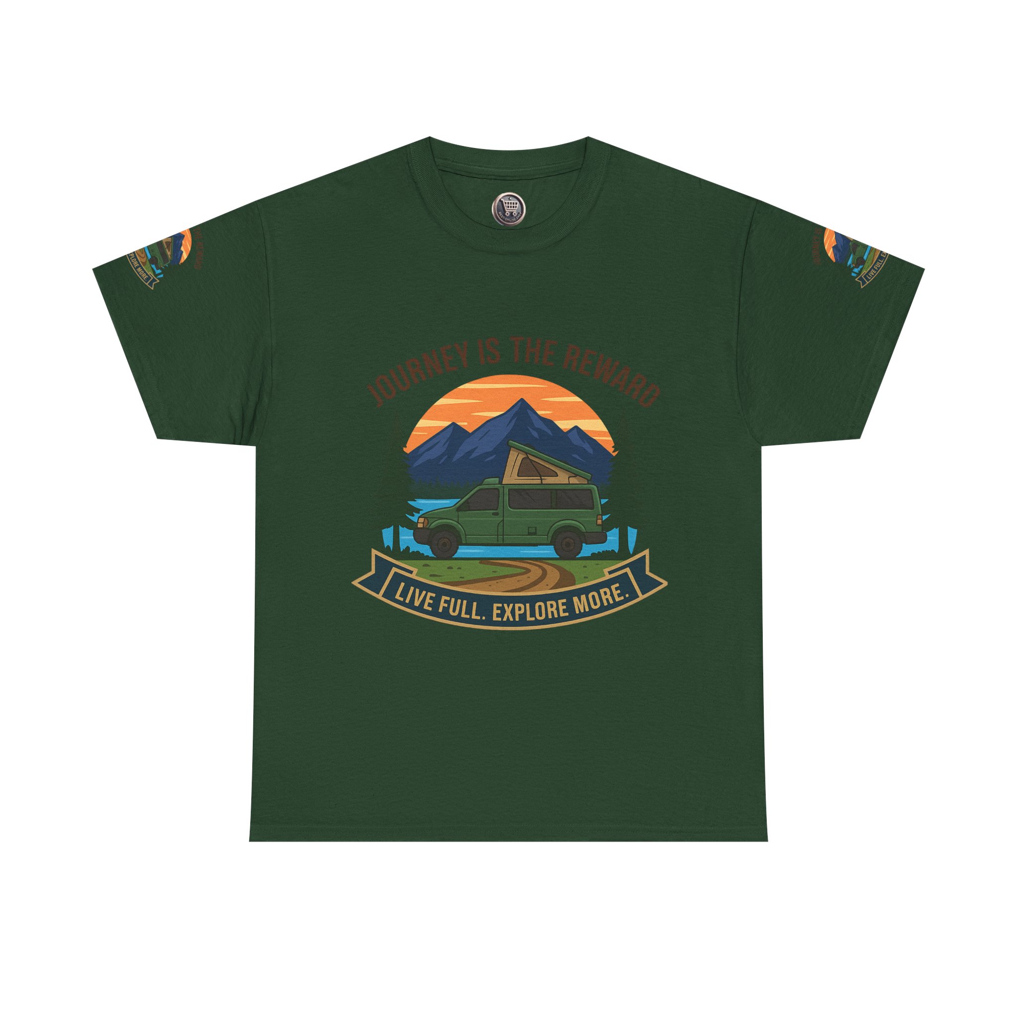 Unisex Heavy Cotton Tee  — "Journey Is The Reward Tee" Adventure Camper Van Graphic T-Shirt