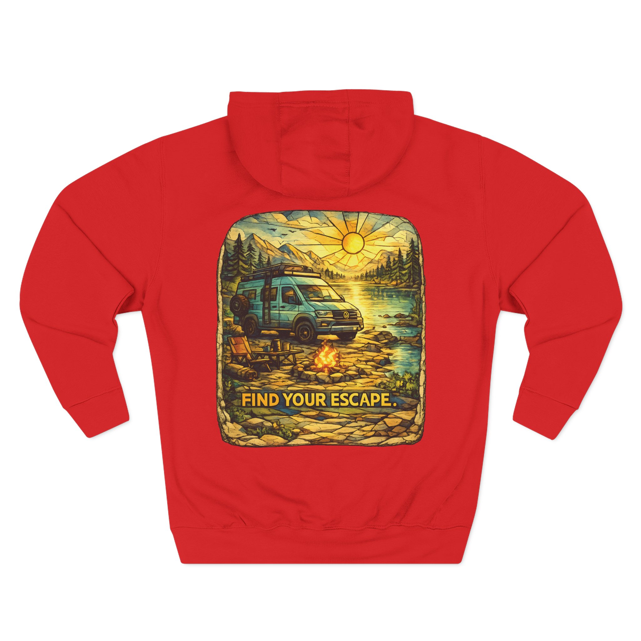 Three-Panel Fleece Hoodie - "Find Your Escape" Design Cubic-Line