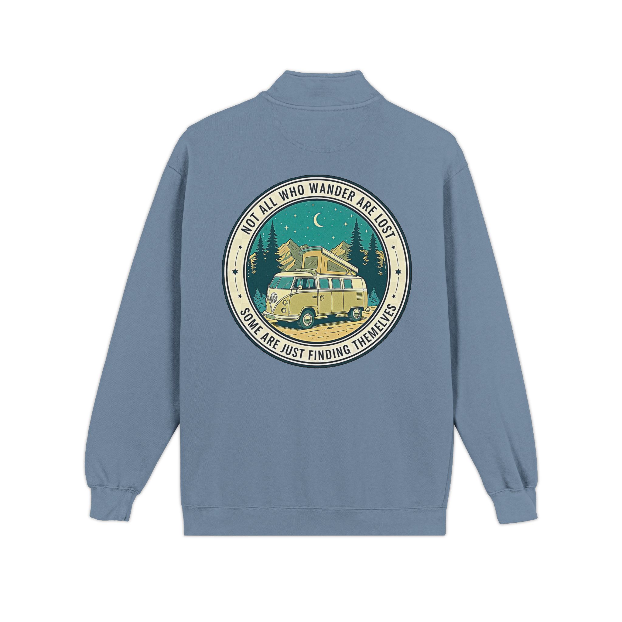 Quarter-Zip Sweatshirt(Comfort Colors®) — "Not All Who Wander Are Lost" Retro Camper Pullover