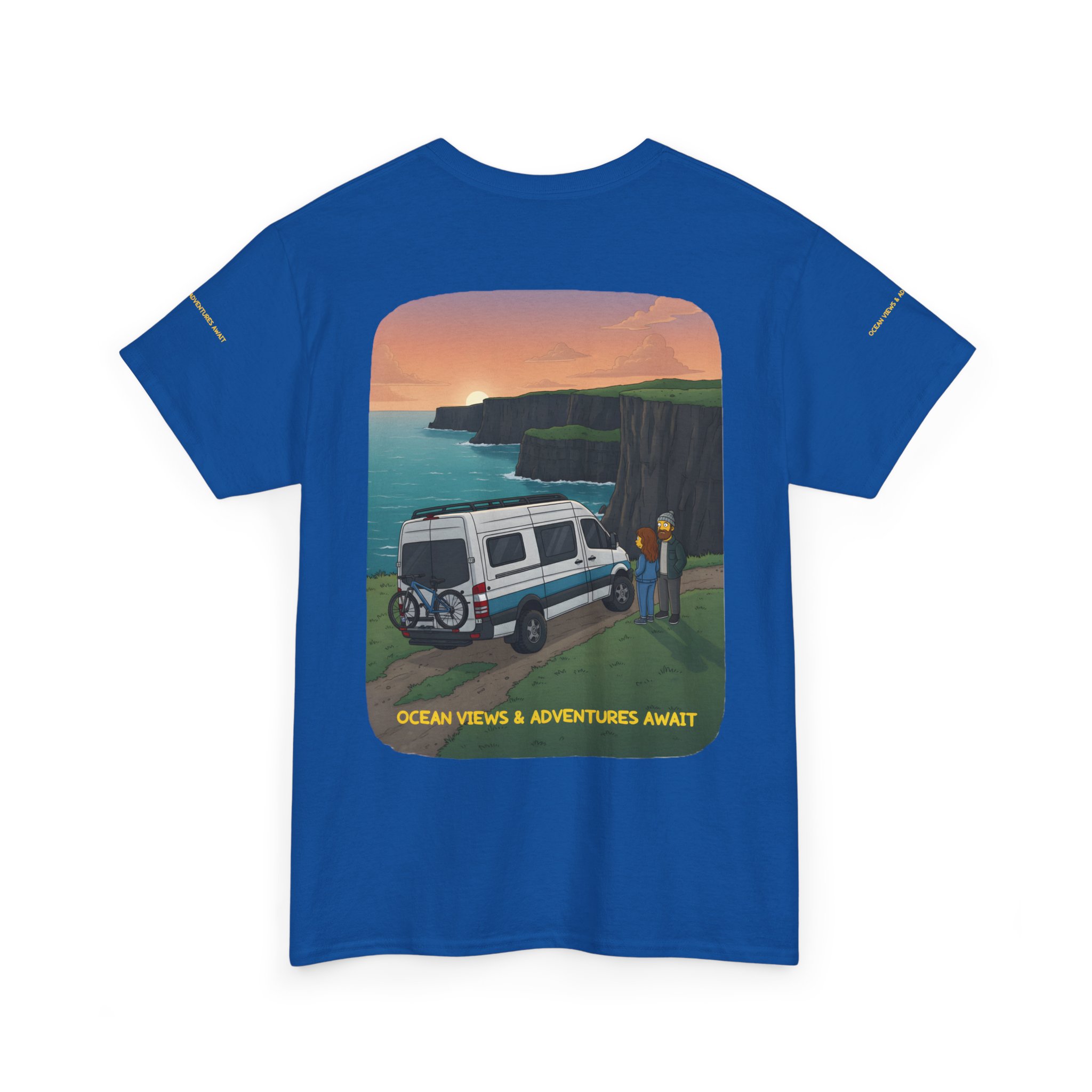 Unisex Heavy Cotton Tee — "Ocean Views-Adventures Awaits" Design Sitcom-Line