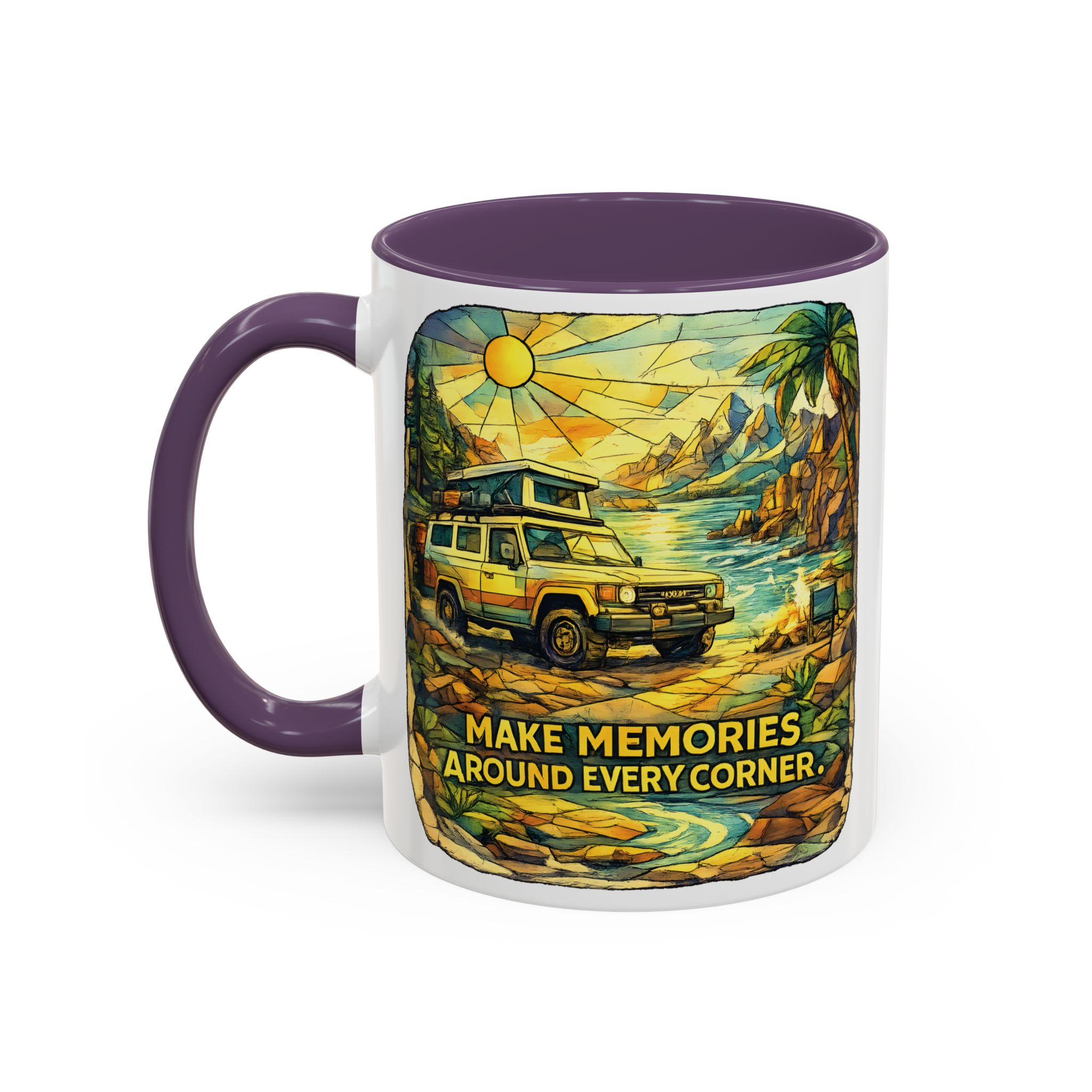 Accent Coffee Mug (11, 15oz) — "Make Memories Around Every Corner" Design Cubic-Line