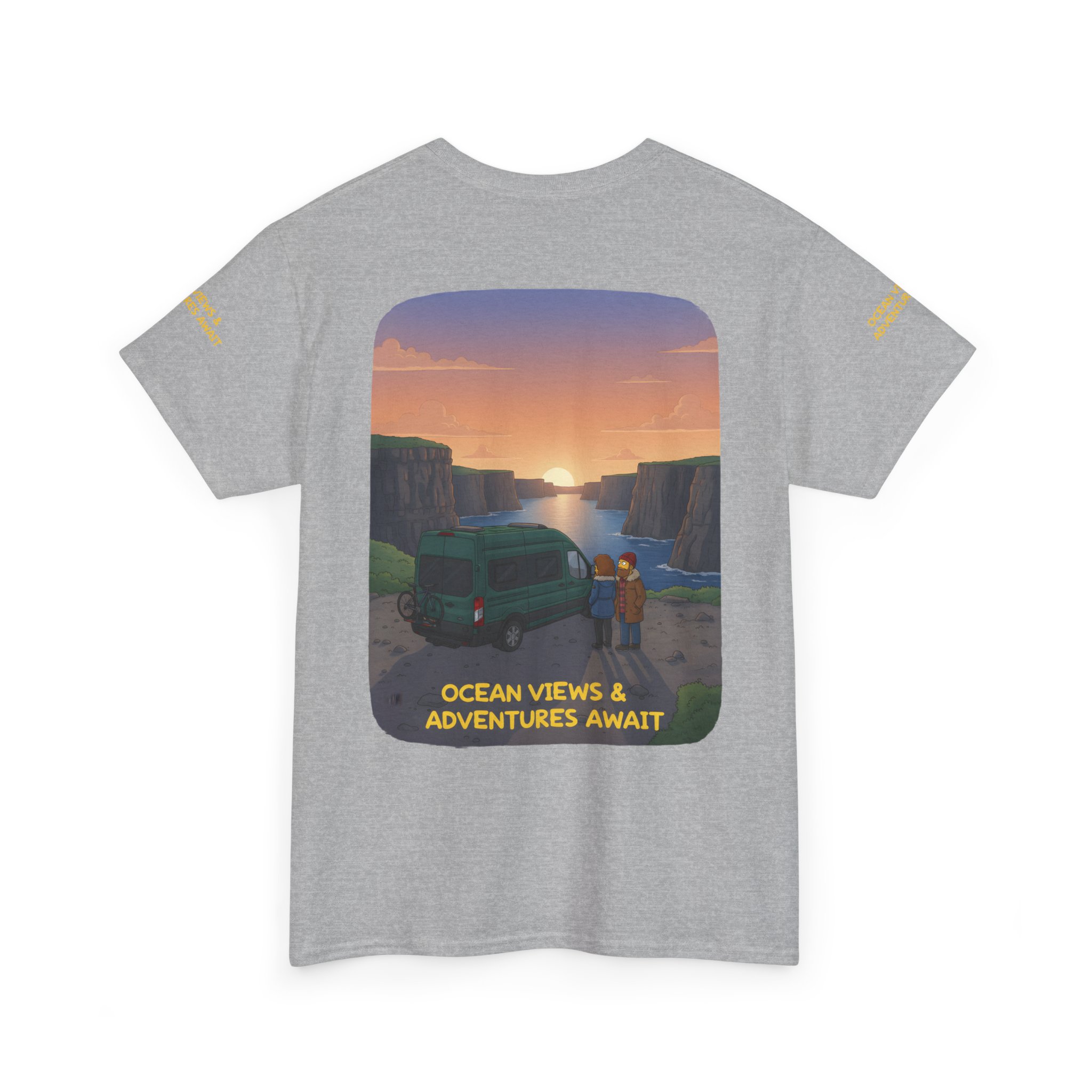 Unisex Heavy Cotton Tee — "Ocean Views-Adventures Awaits" Design Sitcom-Line