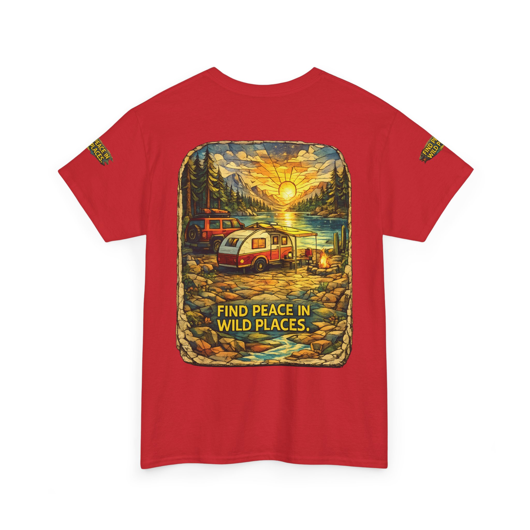 Unisex Heavy Cotton Tee — "Find Peace In Wild Places" Design Cubic-Line
