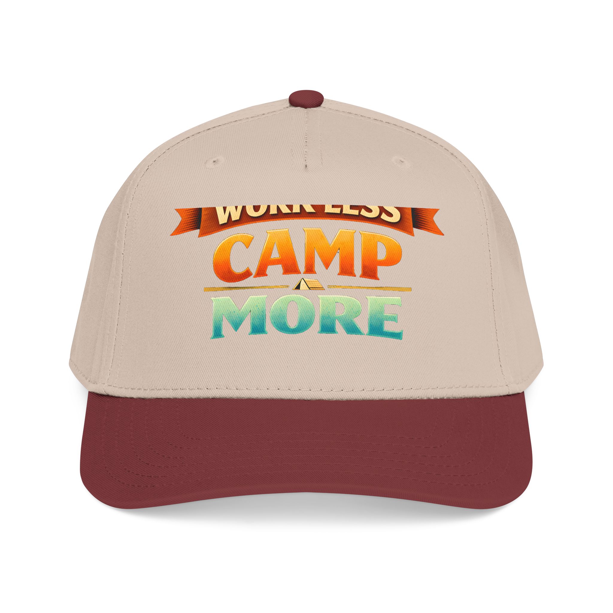Baseball Cap - "Work Less-Camp More" Design Scenic-Line