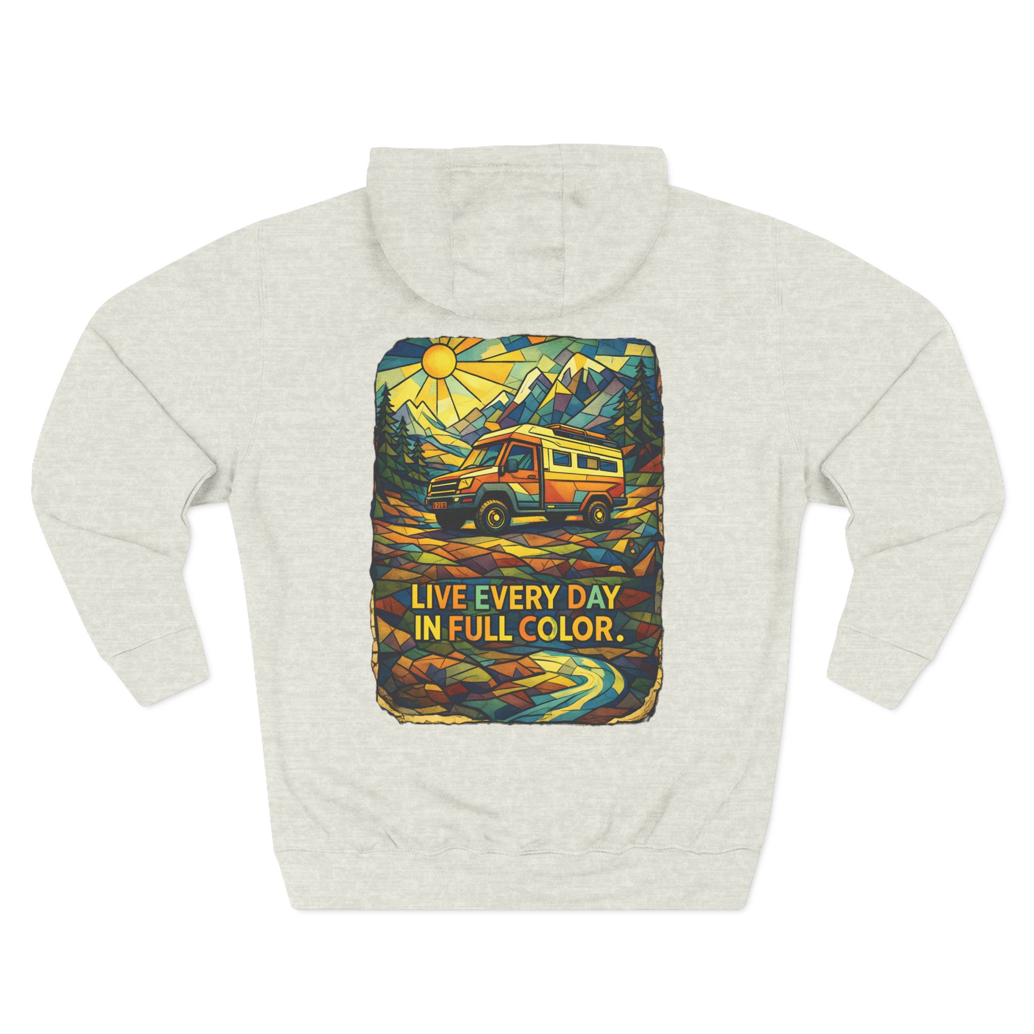 Three-Panel Fleece Hoodie - "Live Life Every Day In Full Color" Design Cubic-Line