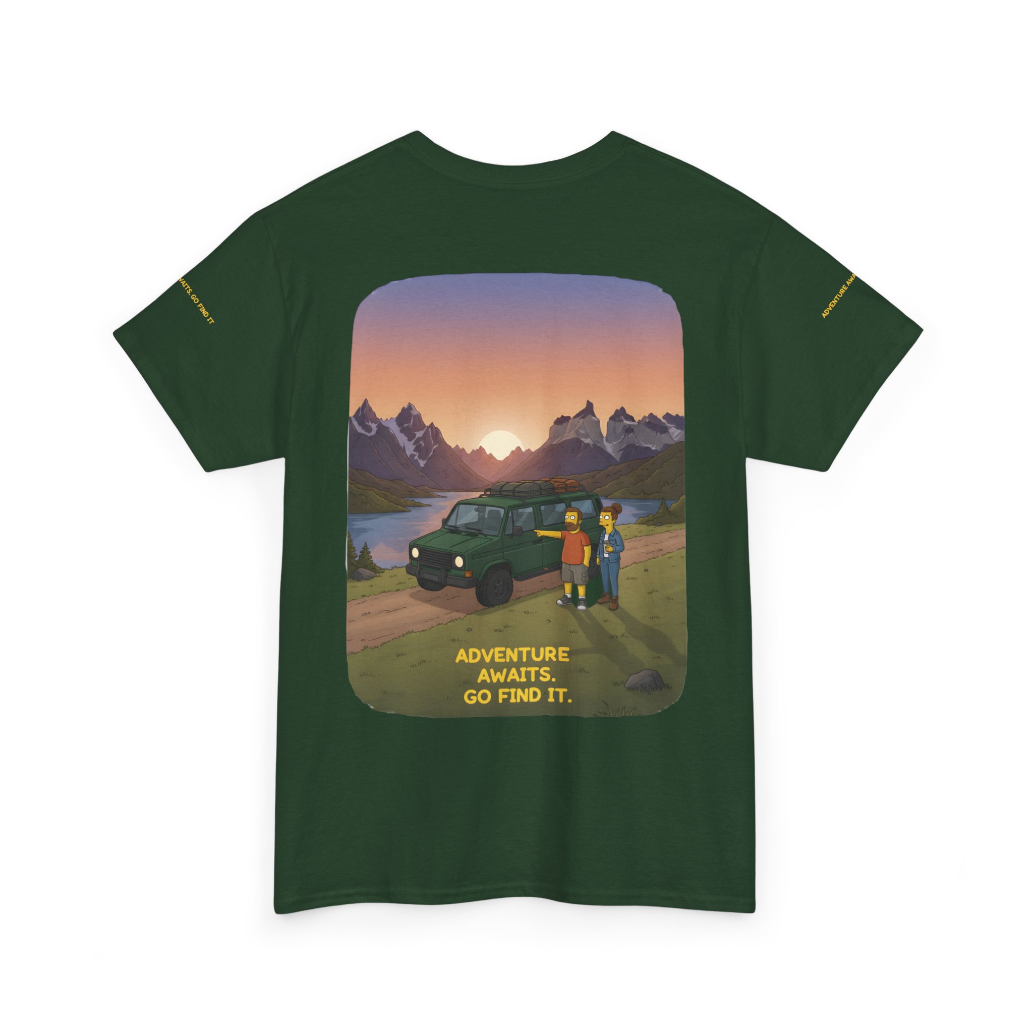 Unisex Heavy Cotton Tee — "Adventure Awaits-Go Find It" Design Sitcom-Line