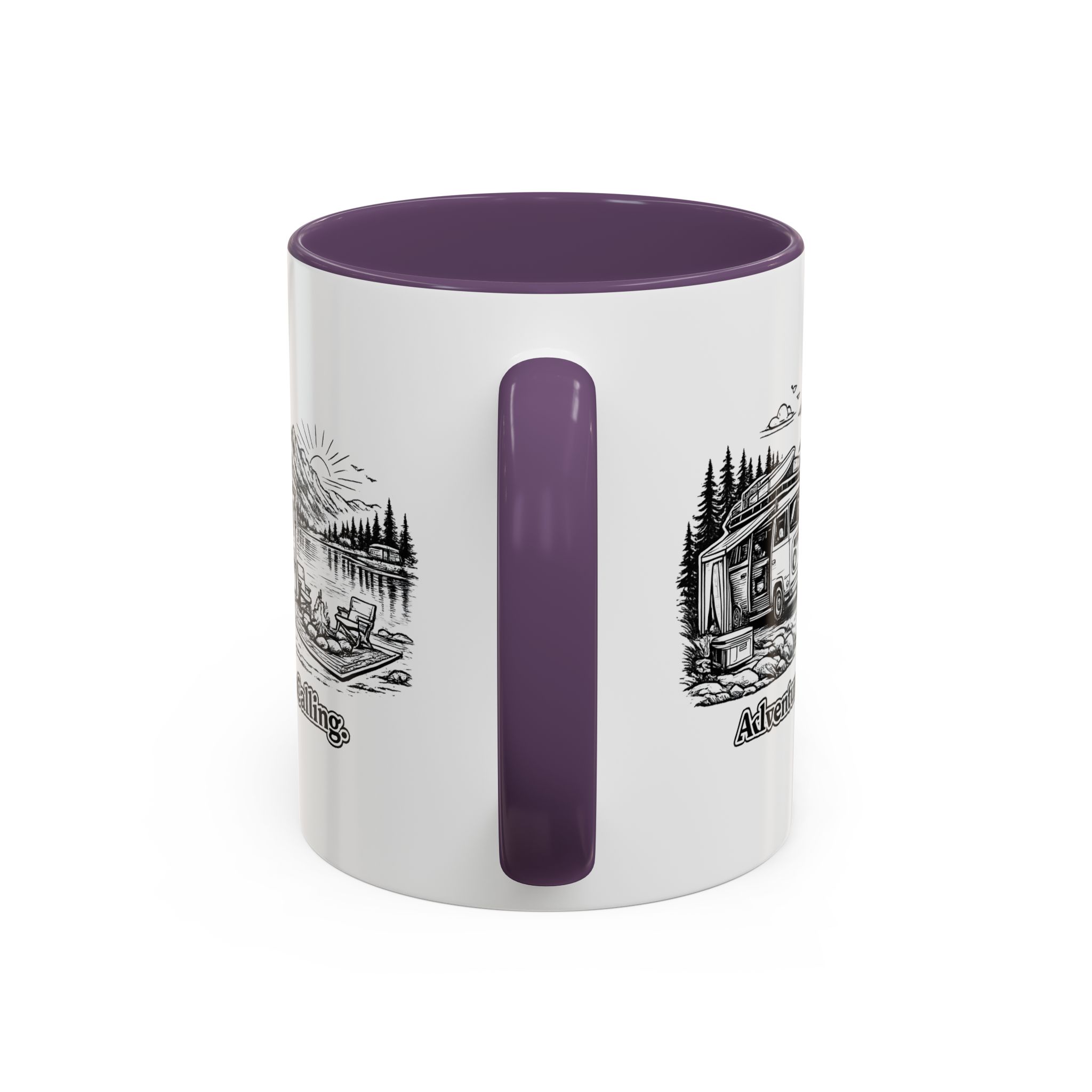 Accent Coffee Mug (11, 15oz) — "Adventure Is Calling" Design Minimal-Line