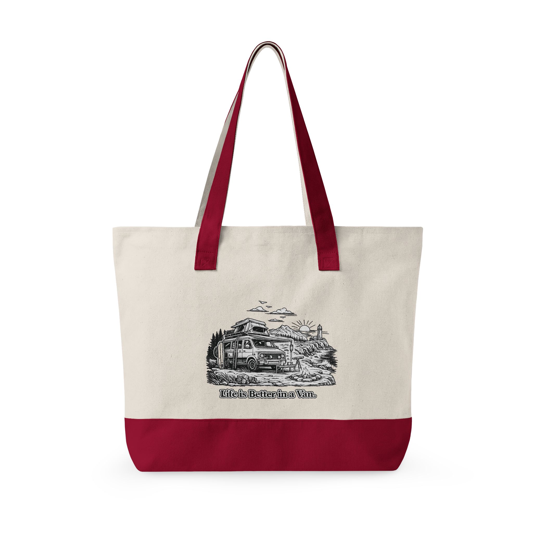 Zippered Canvas Tote — "Life Is Better In A Van" (Design Minimal-Line)