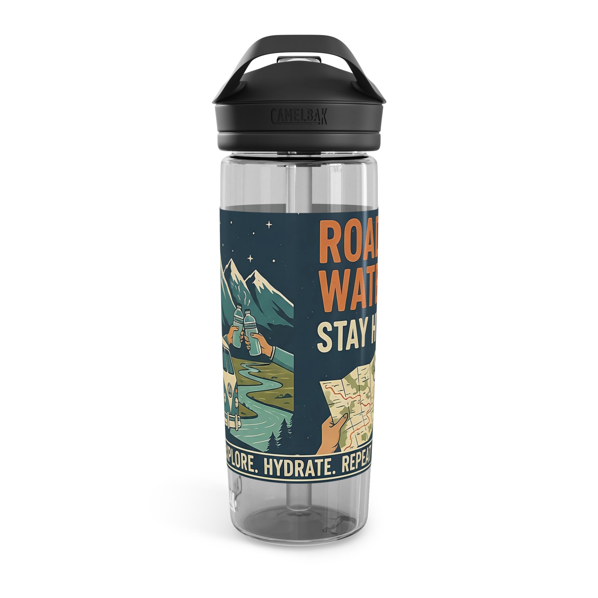 Water Bottle — CamelBak Eddy 20/25oz, "Road. Water. Stay Wild."