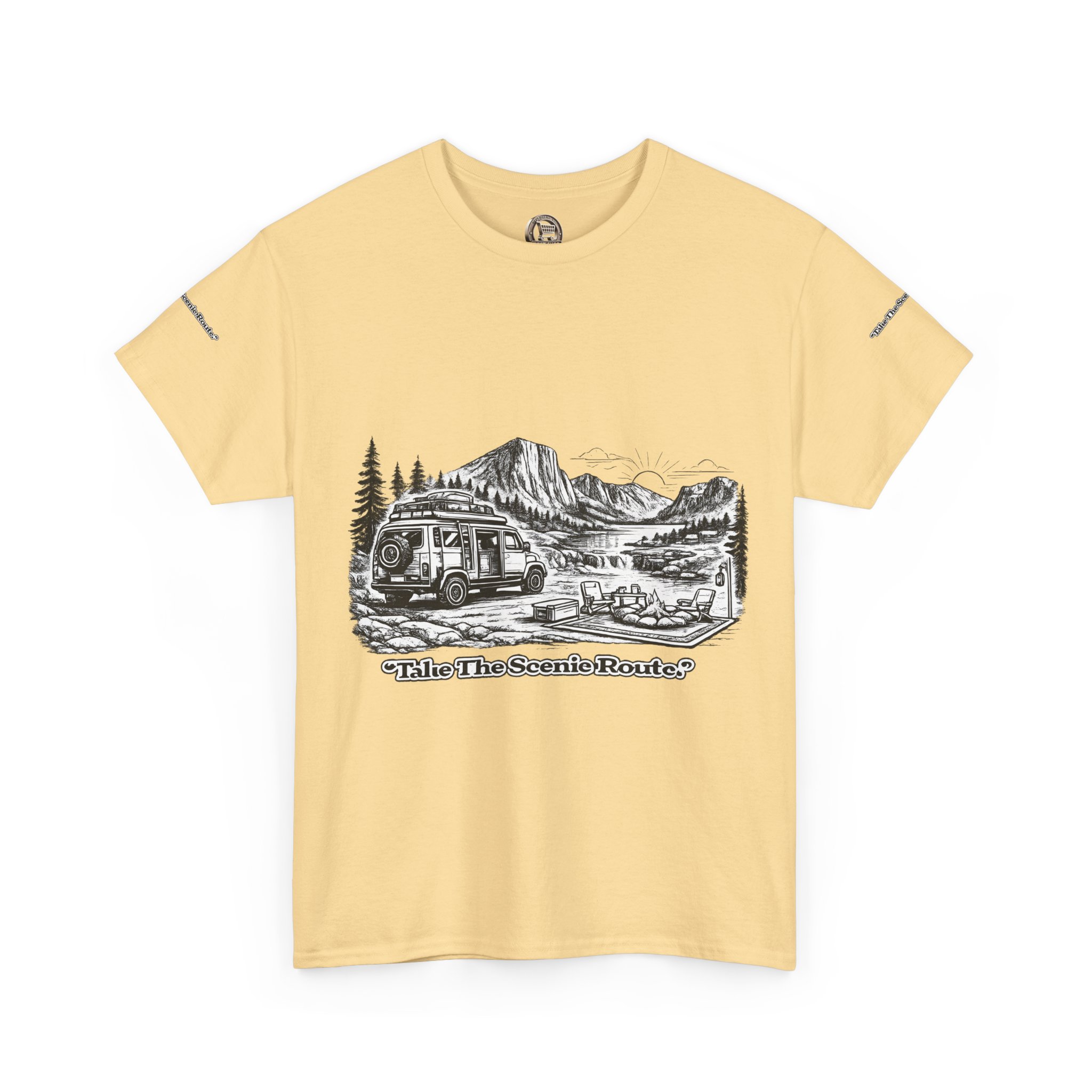 Unisex Heavy Cotton Tee — "Take The Scenic Route" Design Minimal-Line
