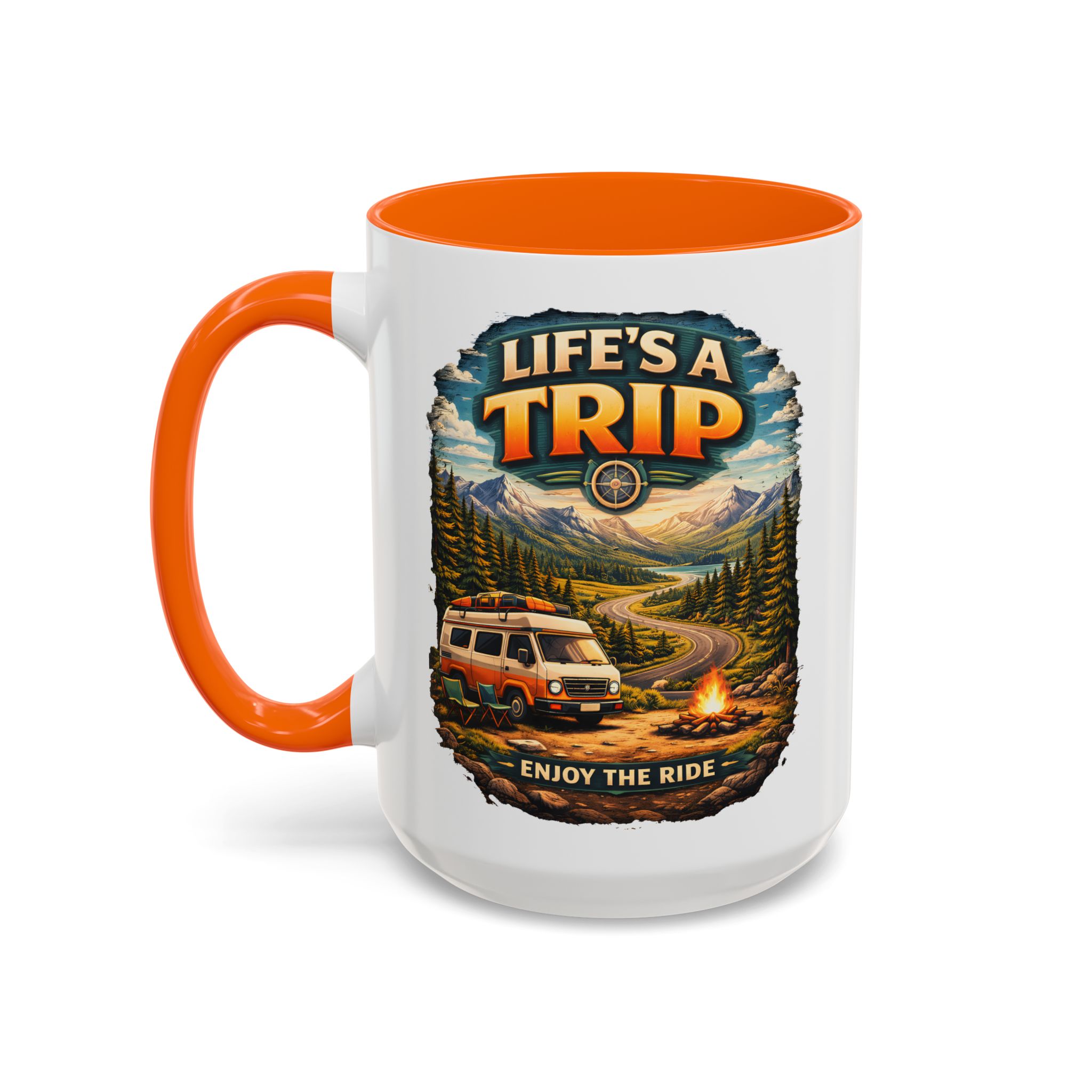 Accent Coffee Mug (11, 15oz) — "Life s A Trip" Design Scenic-Line