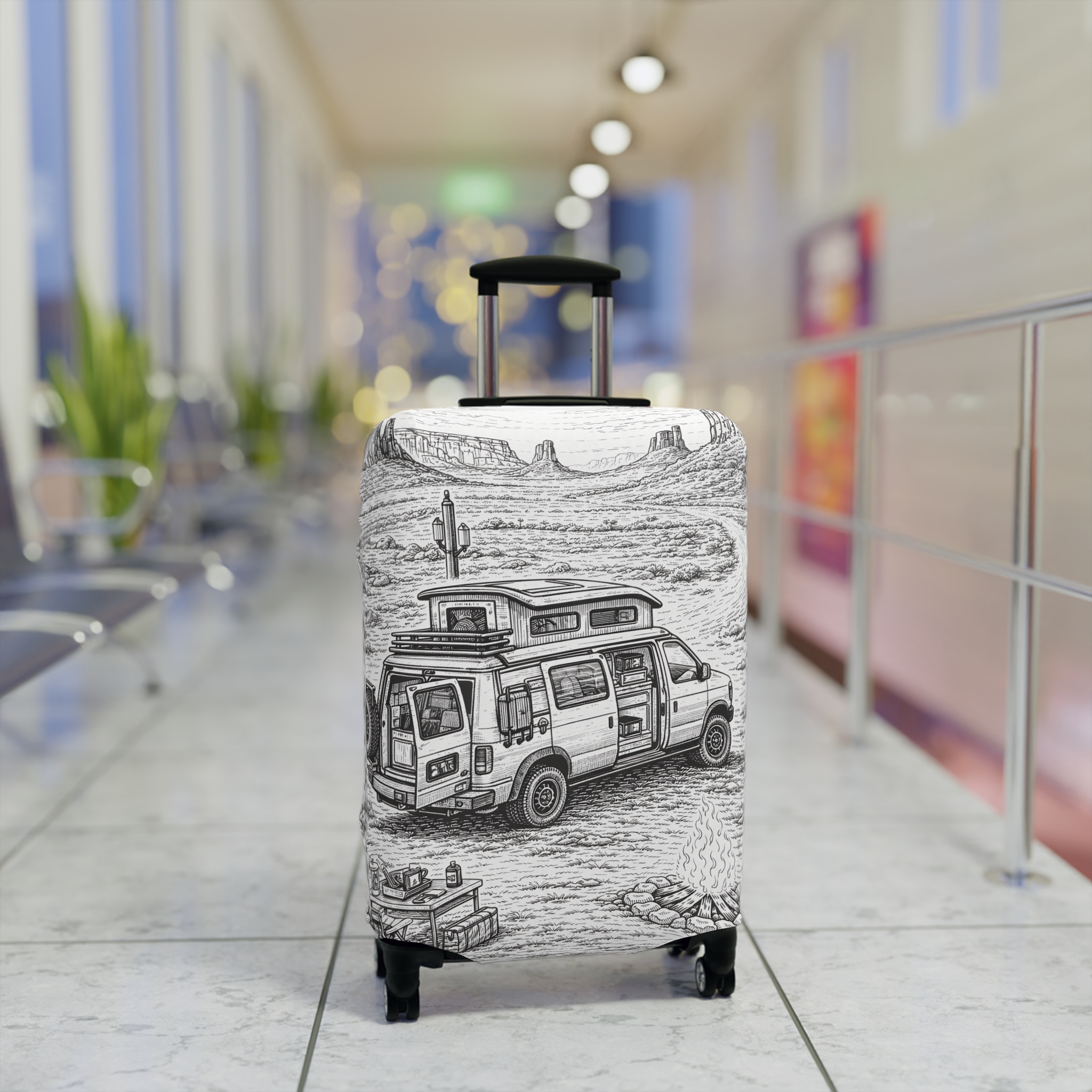 4039530178941484569_2048.jpeg Luggage Cover — Adventure Camper Sketch Travel Suitcase