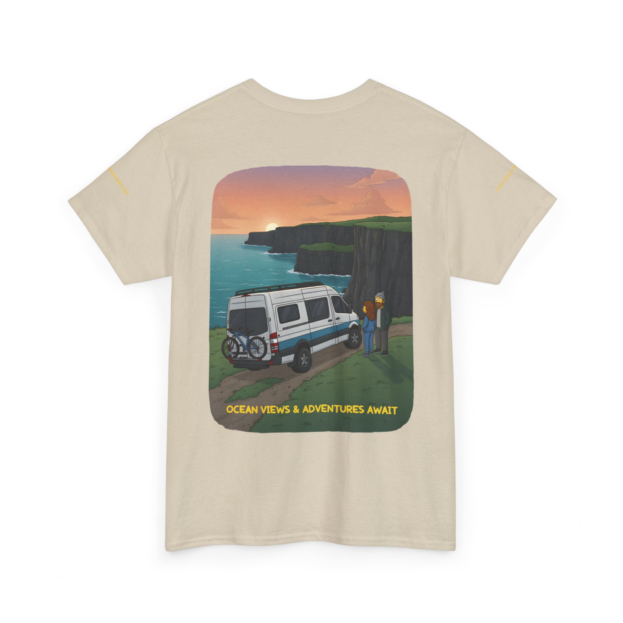Unisex Heavy Cotton Tee — "Ocean Views-Adventures Awaits" Design Sitcom-Line