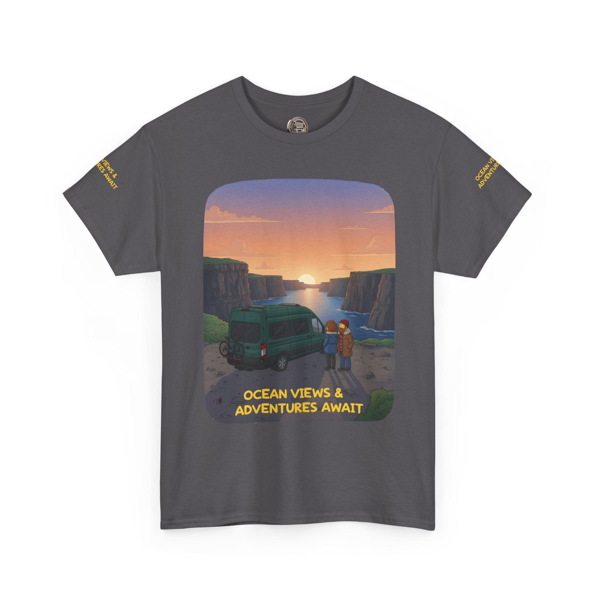 Unisex Heavy Cotton Tee — "Ocean Views-Adventures Awaits" Design Sitcom-Line