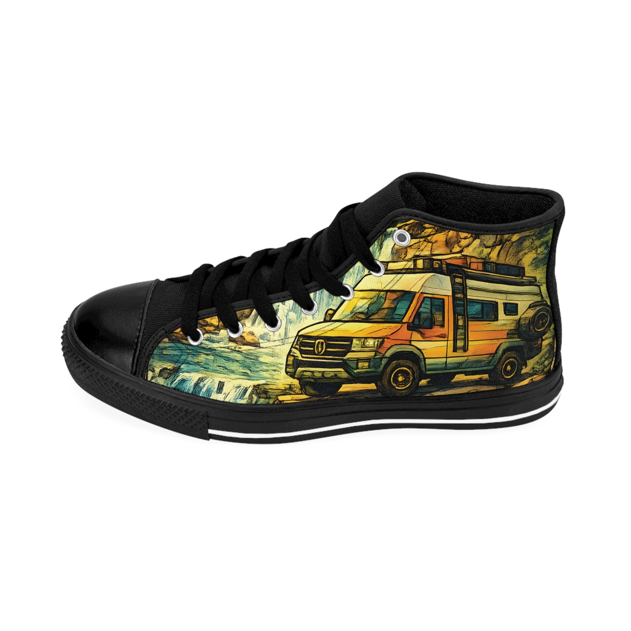 Men's High Top Sneakers — VW RV Roadtrip Shoes (Design Cubic-Line)