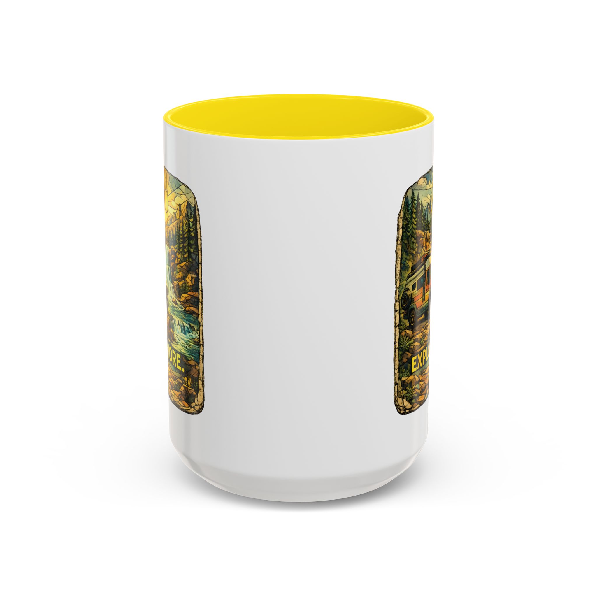 Accent Coffee Mug (11, 15oz) — "Explore More" Design Cubic-Line