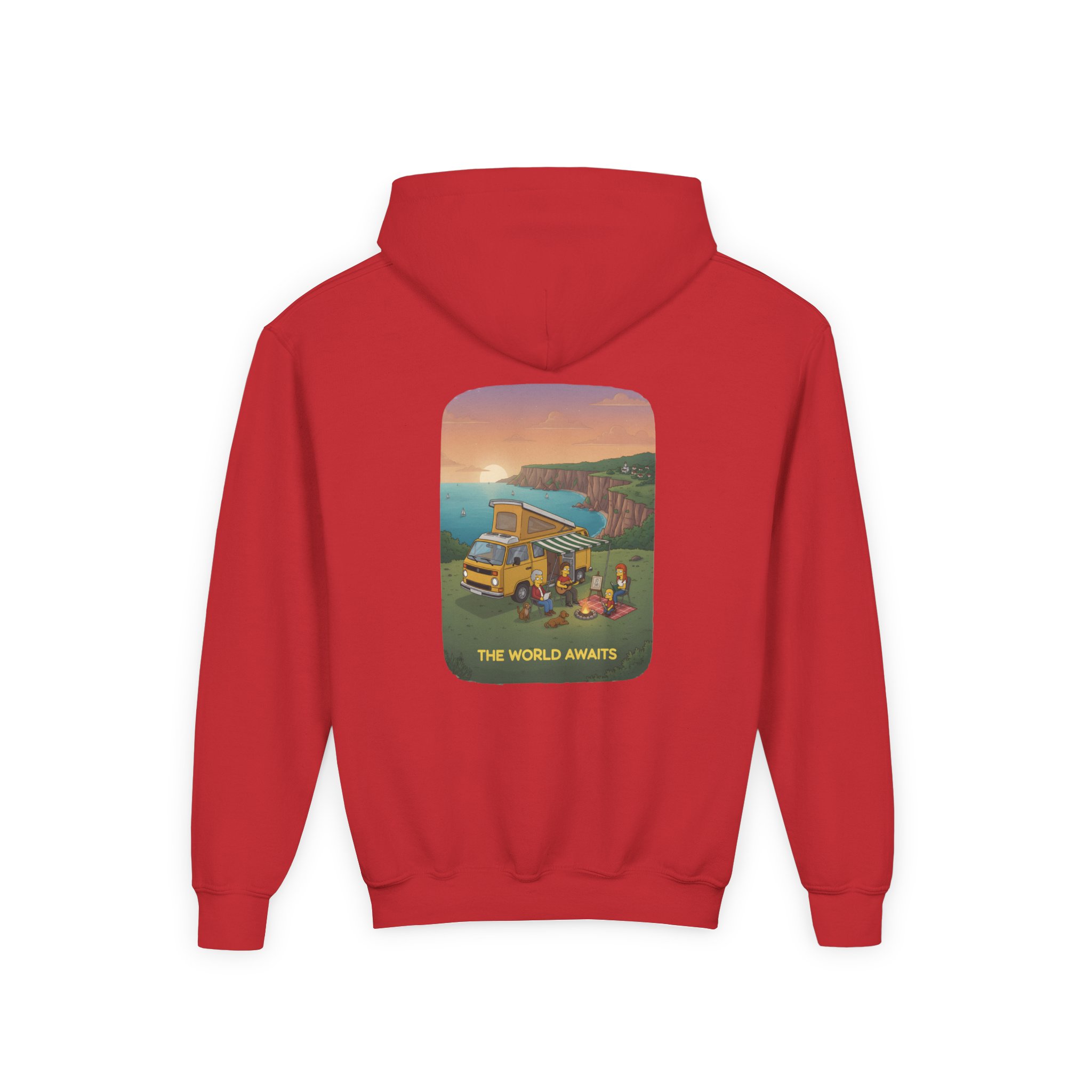 4053206922225463182_2048.jpeg Youth Hoodie(Gildan) – "The World Awaits" (Design Sitcom-Line)