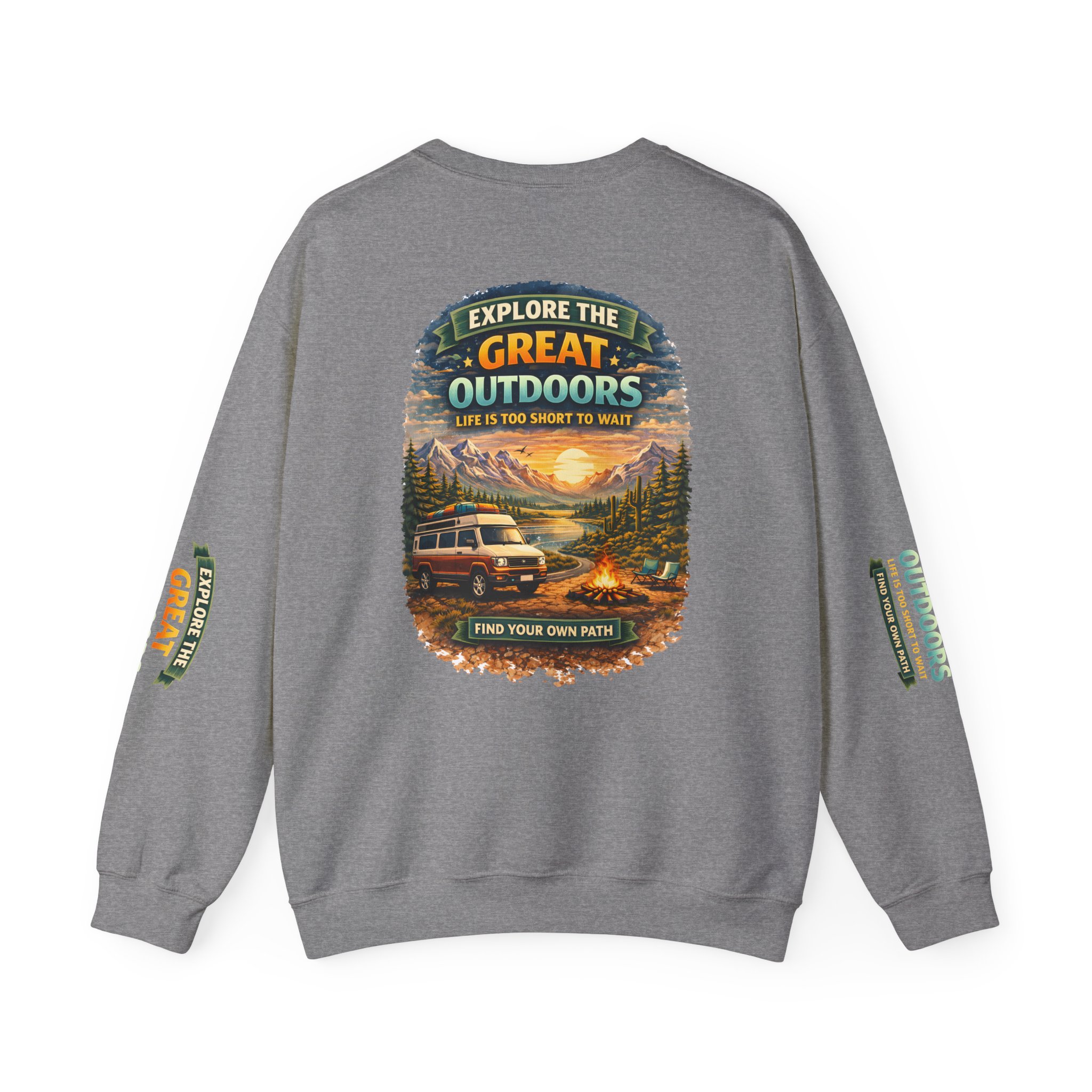 Unisex Heavy Blend™ Crewneck Sweatshirt — "Explore The Great Outdoors" Design Scenic-Line