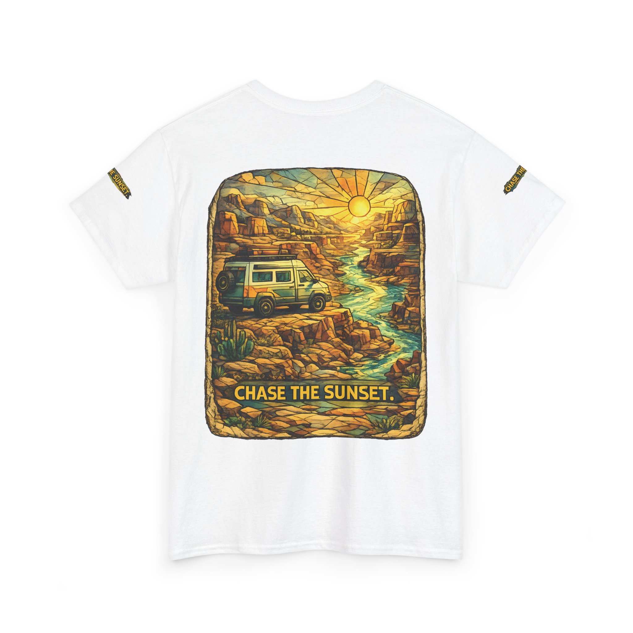 4053770066728438417_2048.jpeg Unisex Heavy Cotton Tee — "Chase The Sunset" Design Cubic-Line