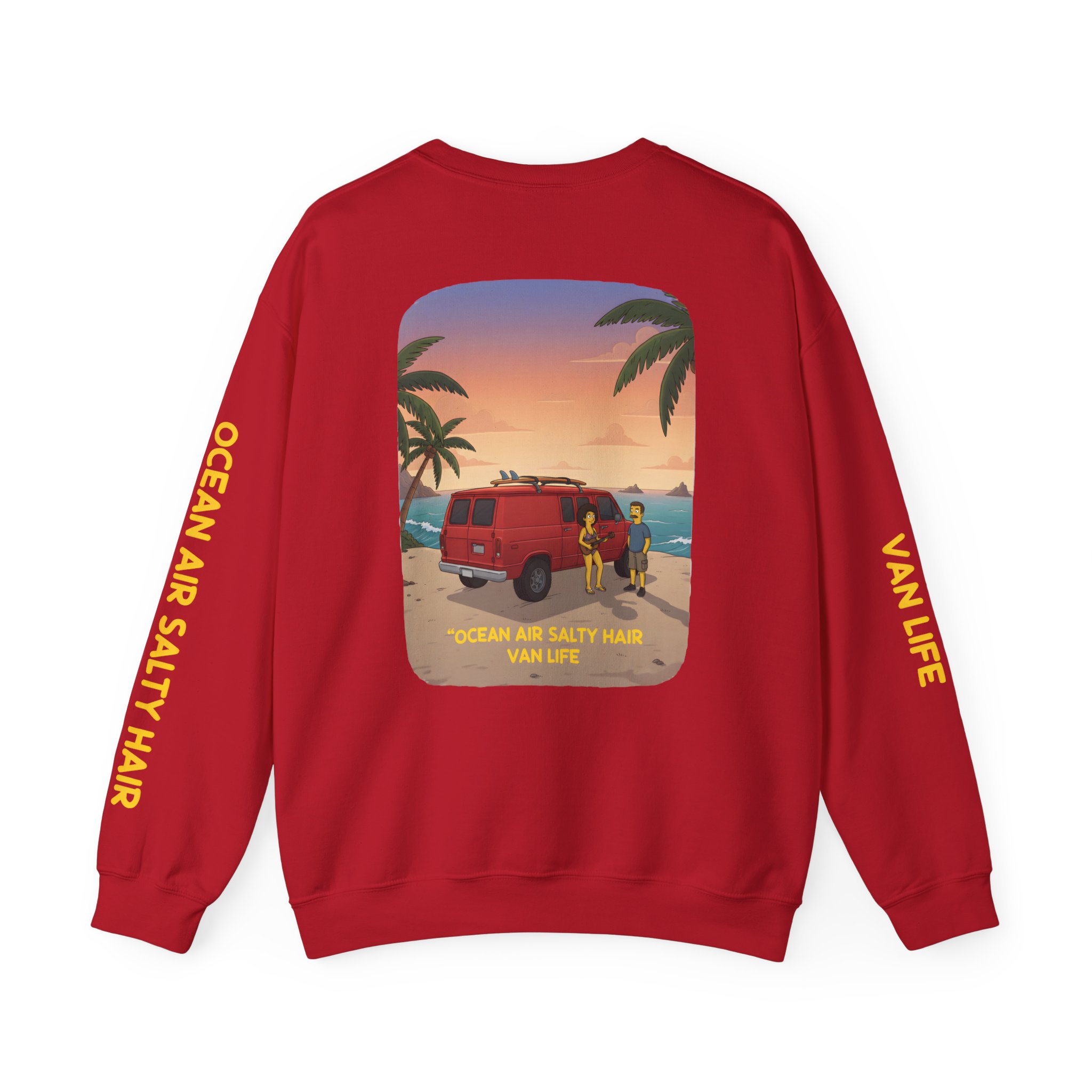 Unisex Heavy Blend™ Crewneck Sweatshirt — "Ocean Air Salty Hair Van Life" Design Sitcom-Line