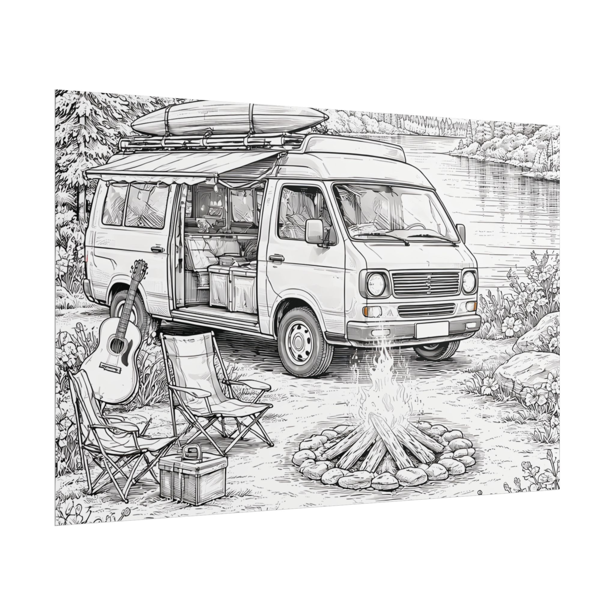 Campervan Poster — Vintage RV Camping Landscape Wall Art