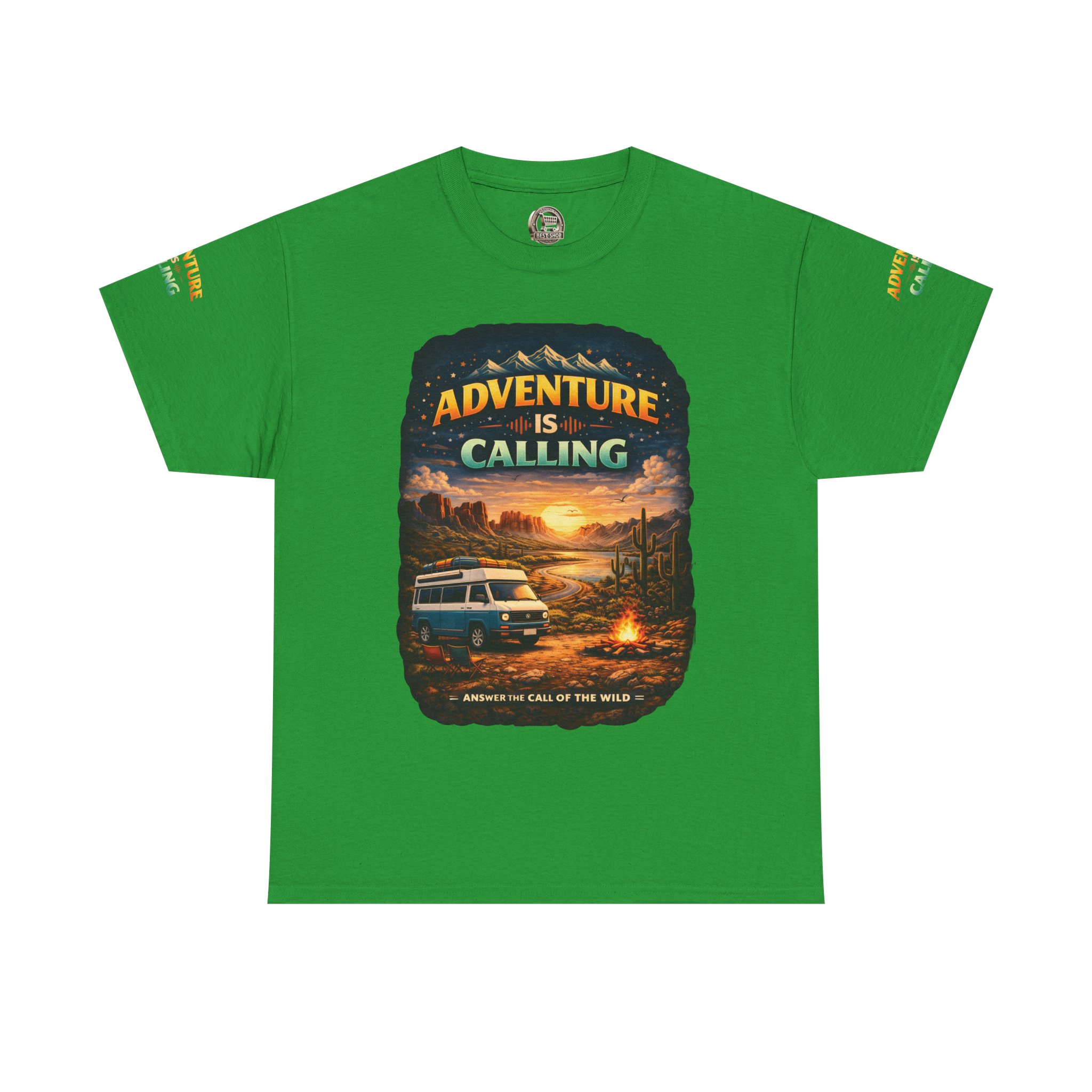 Unisex Heavy Cotton Tee — "Adventure Is Calling" Design Scenic-Line