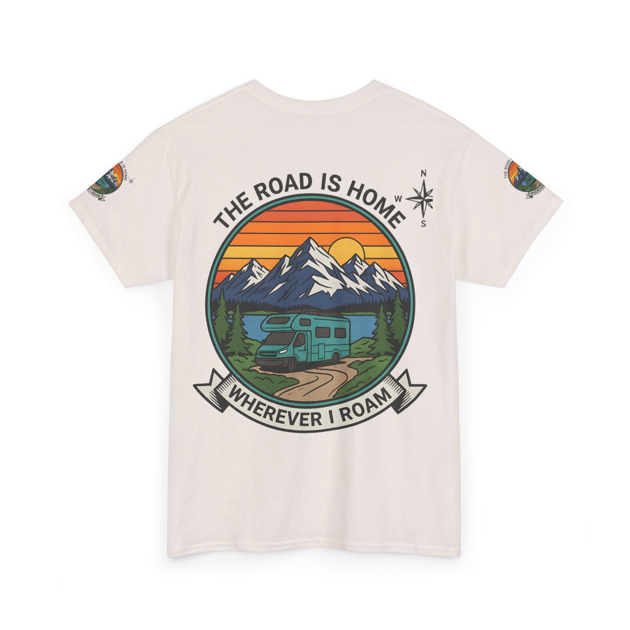 Unisex Heavy Cotton Tee  — 'The Road Is Home, Wherever I Roam' Retro Camper Tee