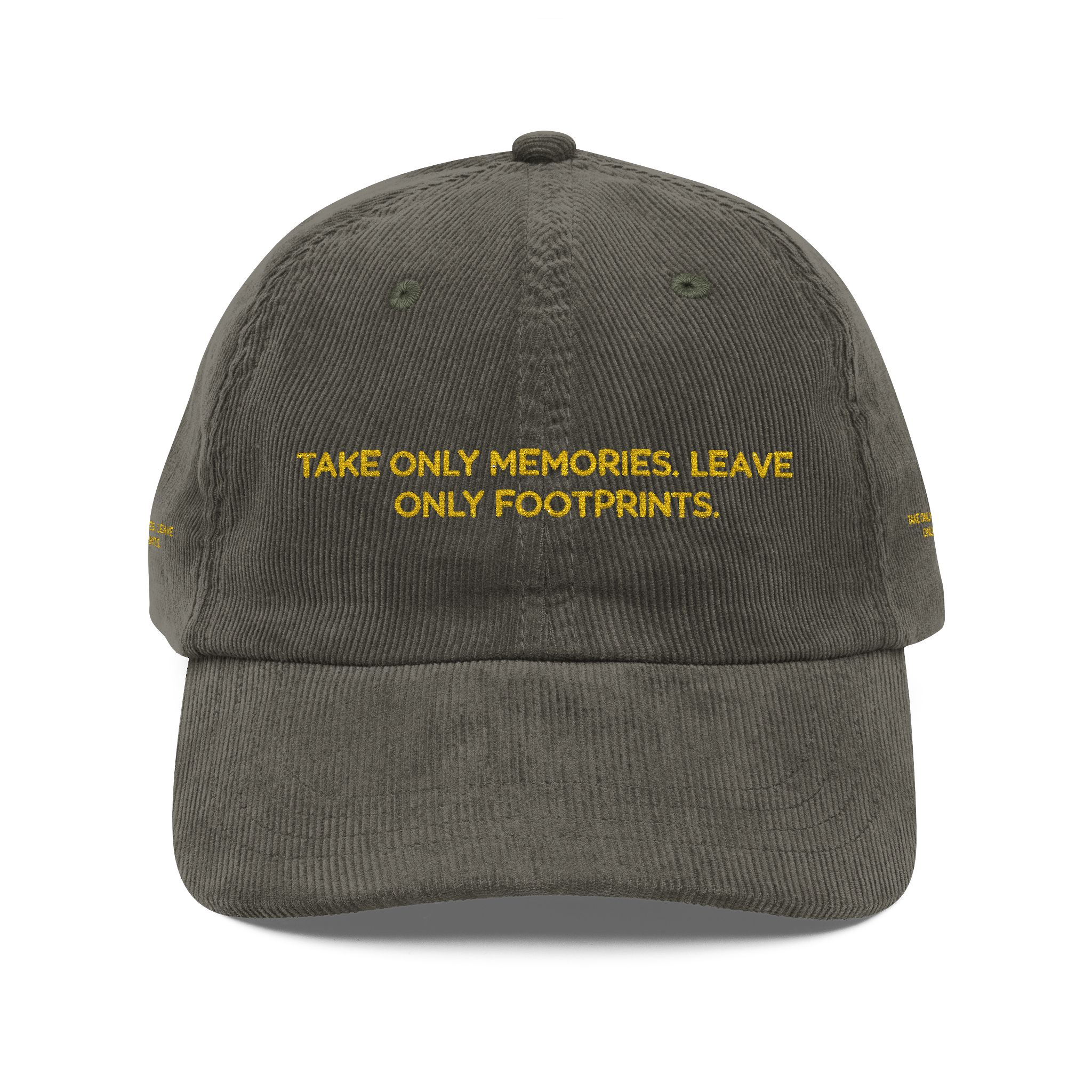 Vintage Corduroy Cap (Embroidery) — "Take Only Memories,Leave Only footprints" Embroidered Hat