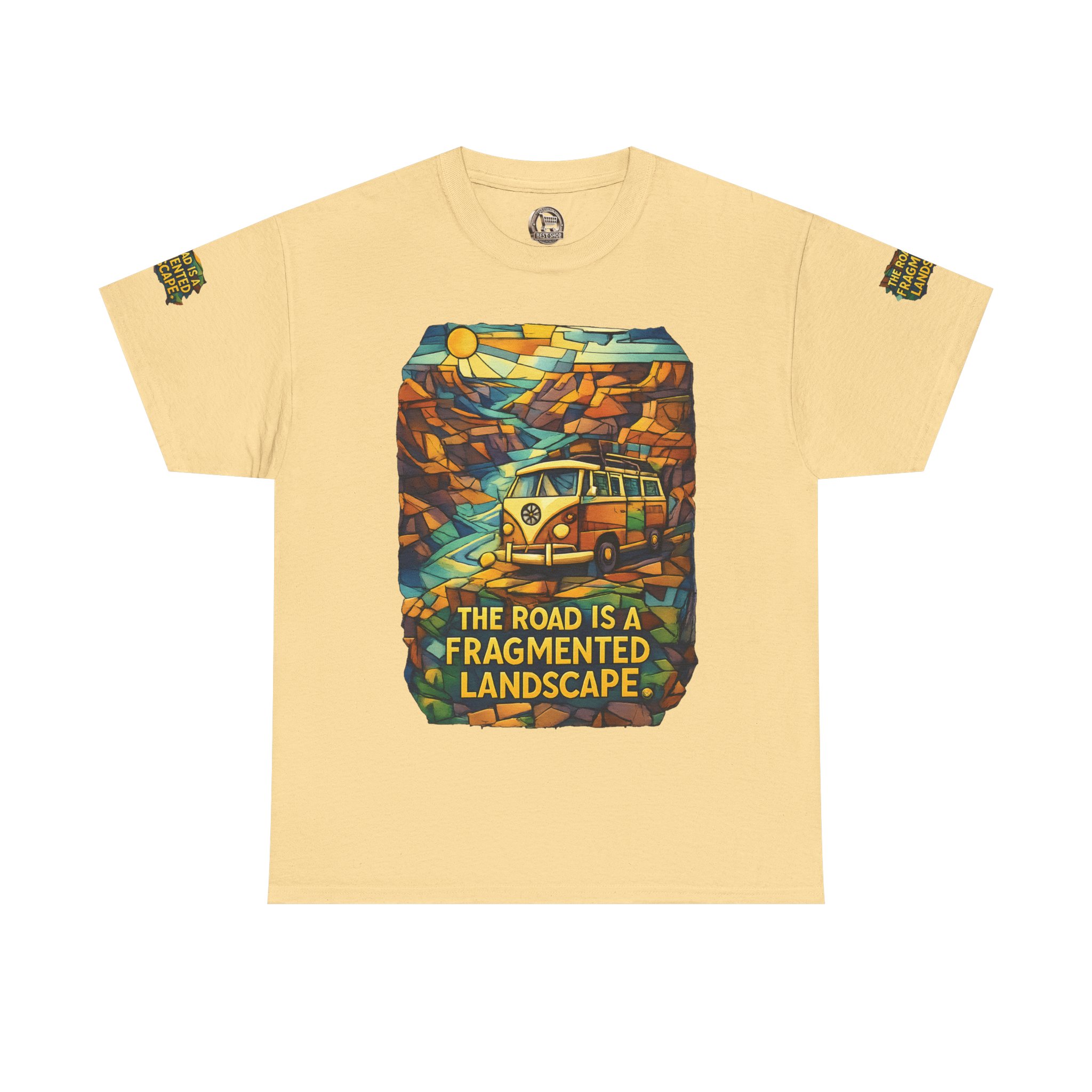 4077026019026501744_2048.jpeg Unisex Heavy Cotton Tee — "The Road Is A Fragmented Landscape" Design Cubic-Line