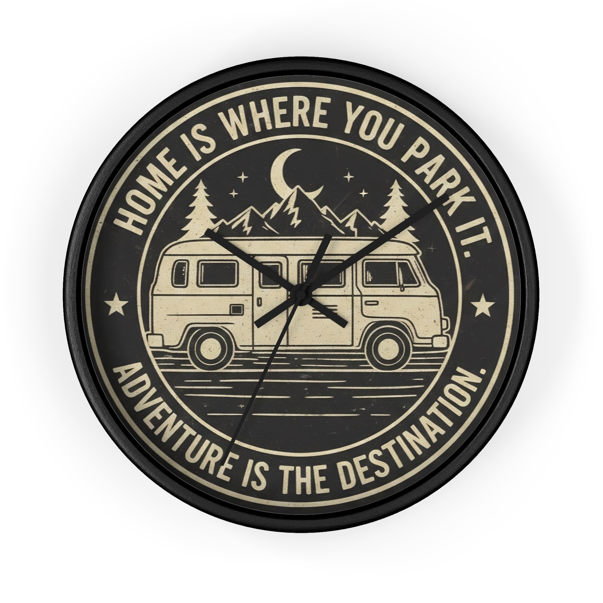 4078066878084345304_2048.jpeg Wall Clock — "Home Is Where You Park It-Adventure is the destination" Camper Van Mountain Travel Timepiece